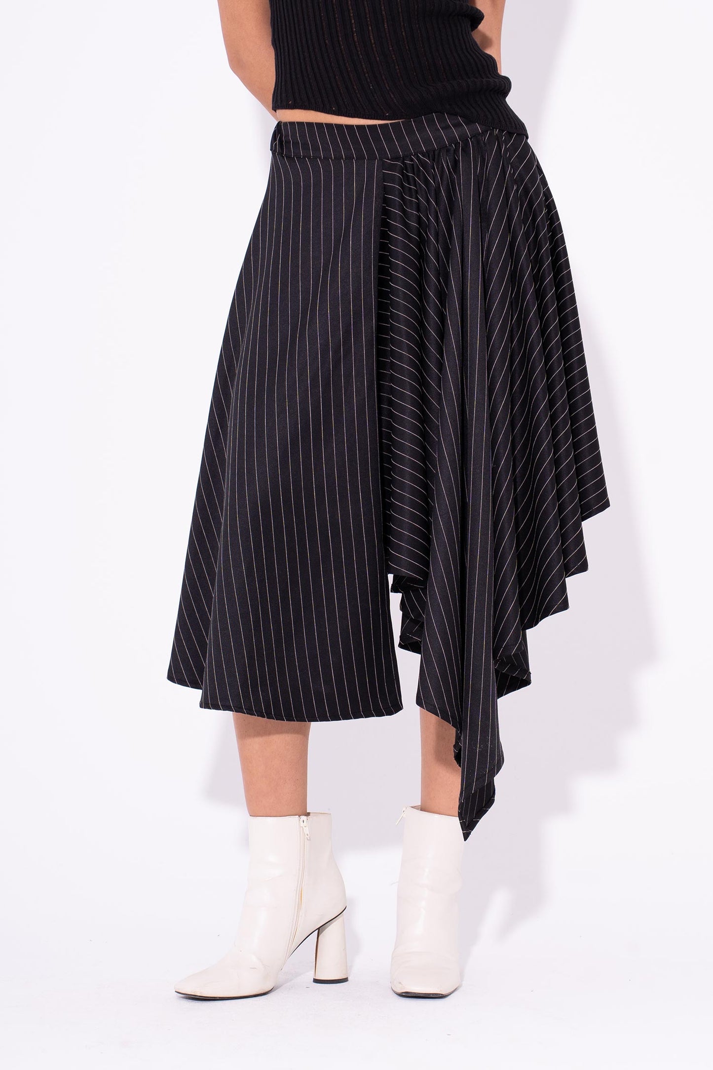 Asymmetrical Pinstripe Skirt - Black