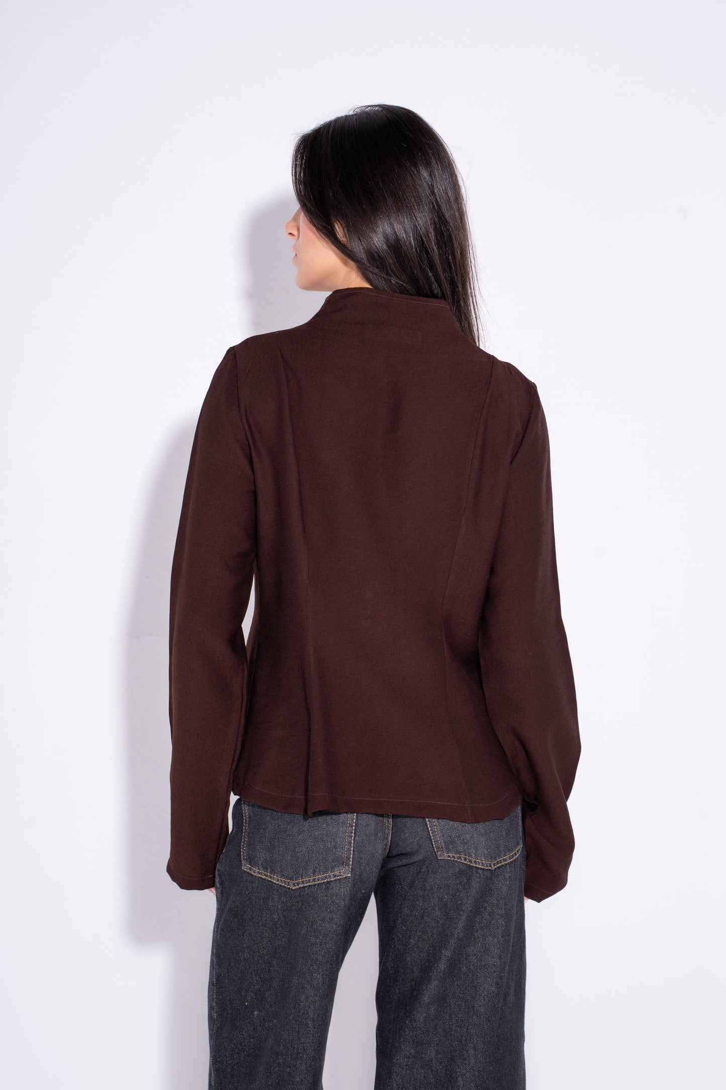 Double Breasted Long Sleeves Vest  - Brown