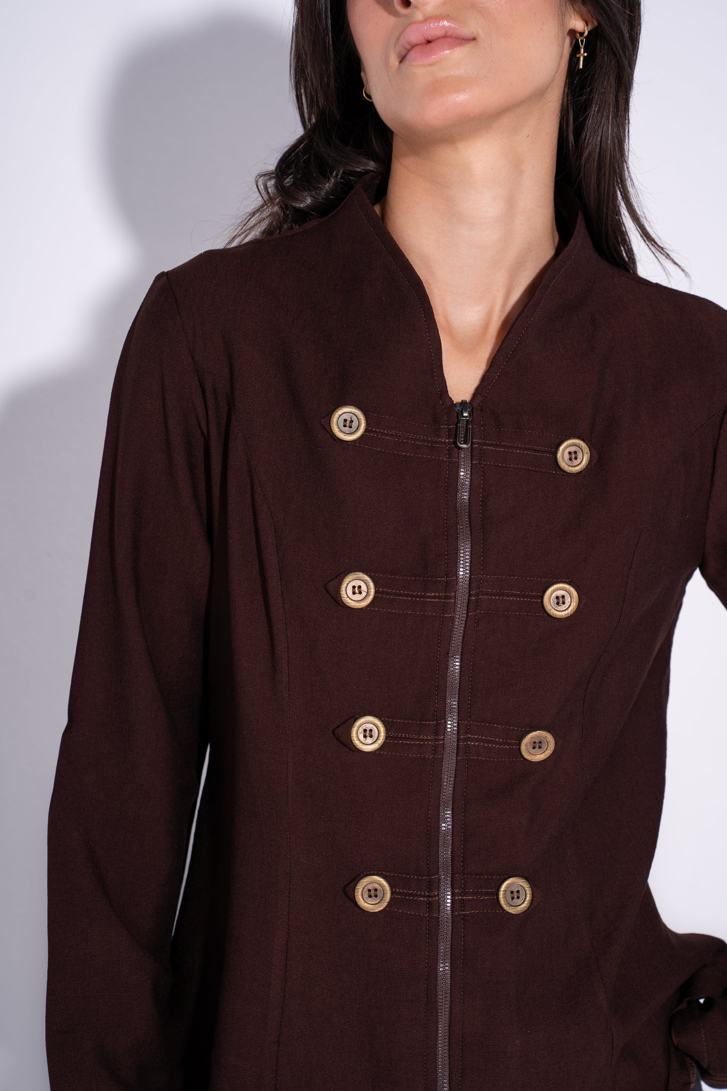 Double Breasted Long Sleeves Vest  - Brown