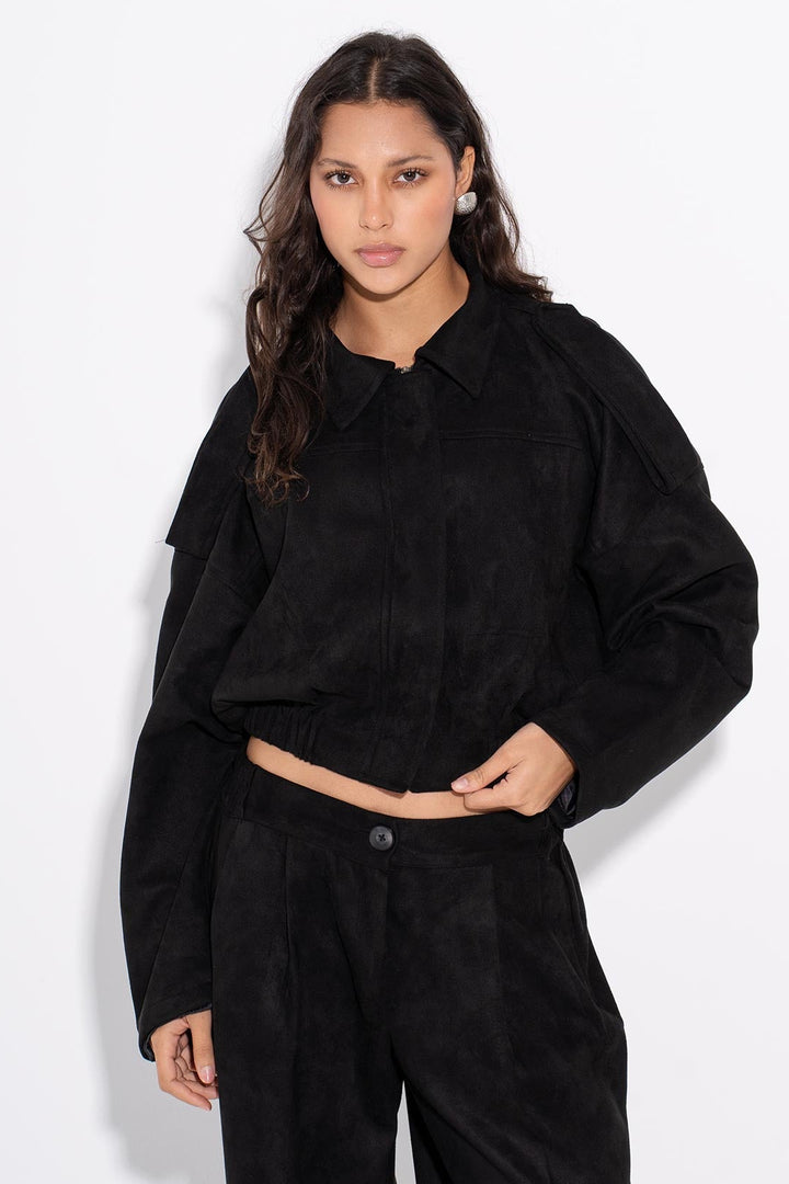 Cropped Suede Jacket - Black