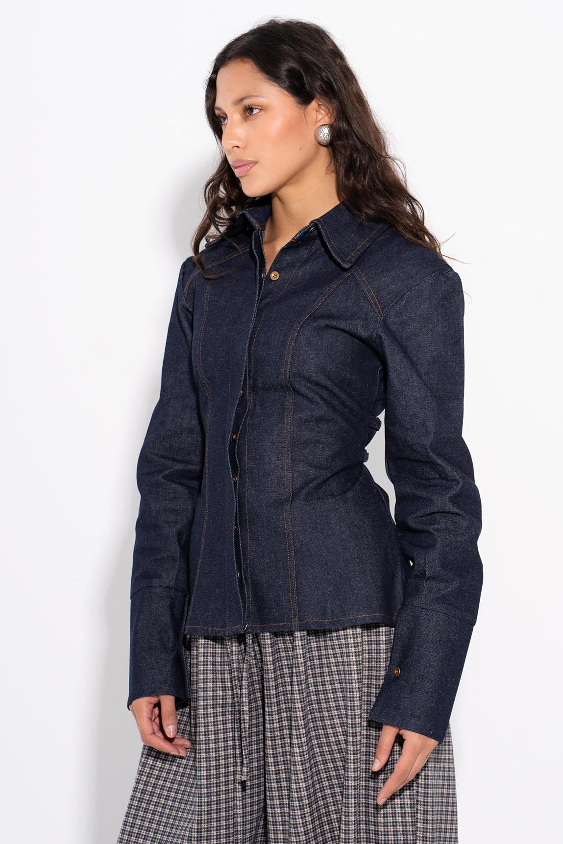 Fitted Denim Shirt - Navy