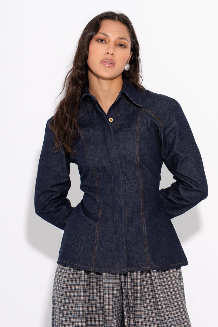 Fitted Denim Shirt - Navy