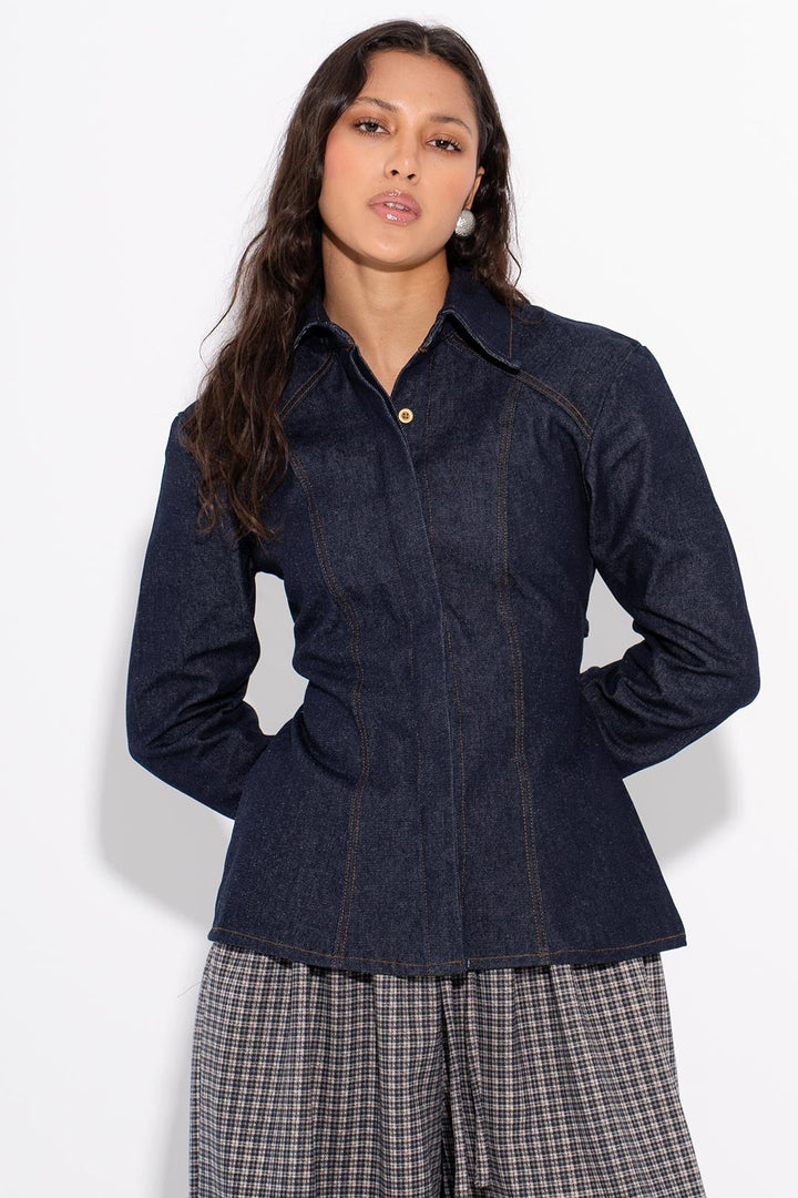 Fitted Denim Shirt - Navy