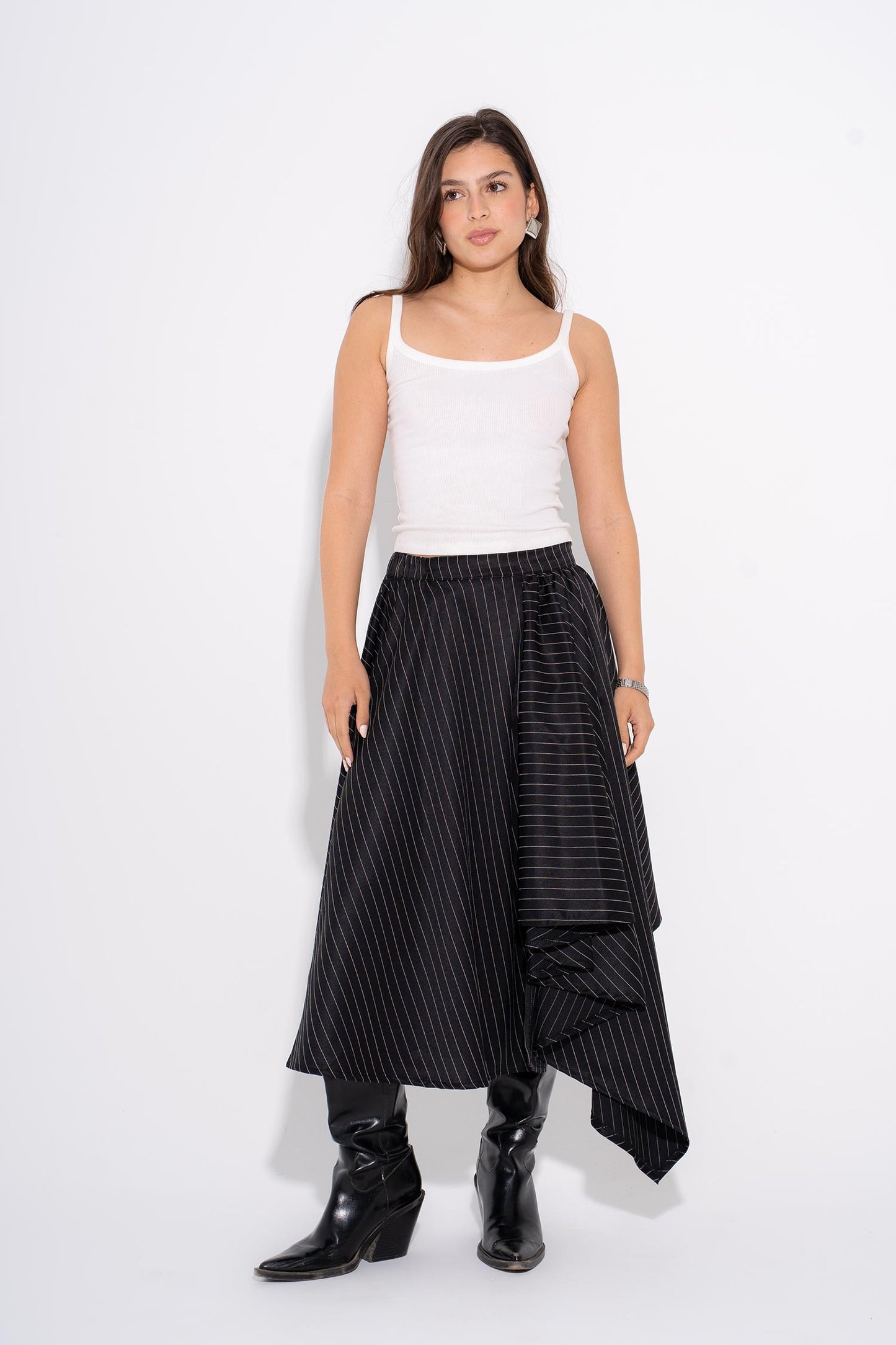 Asymmetrical Pinstripe Skirt - Black