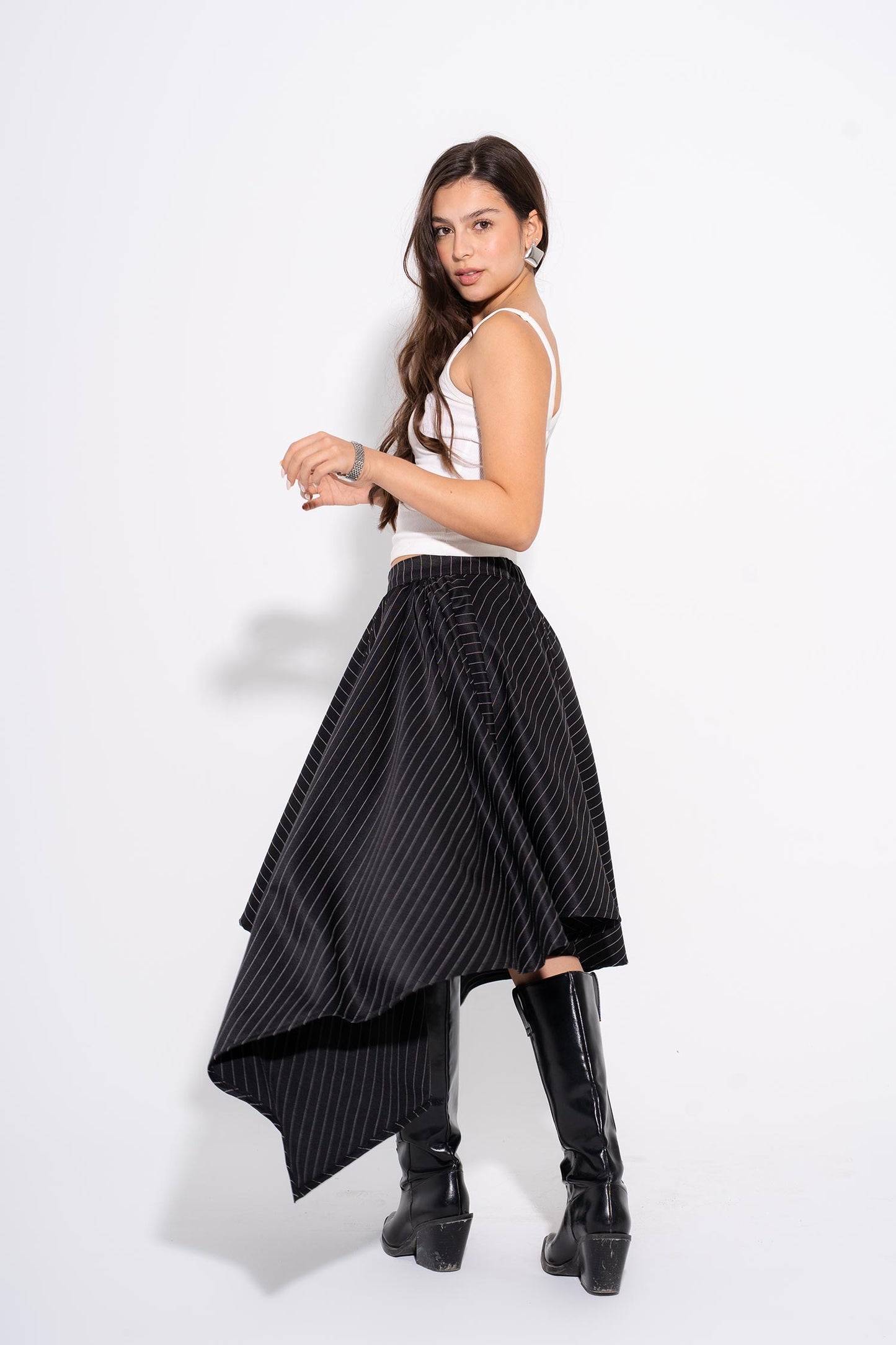 Asymmetrical Pinstripe Skirt - Black