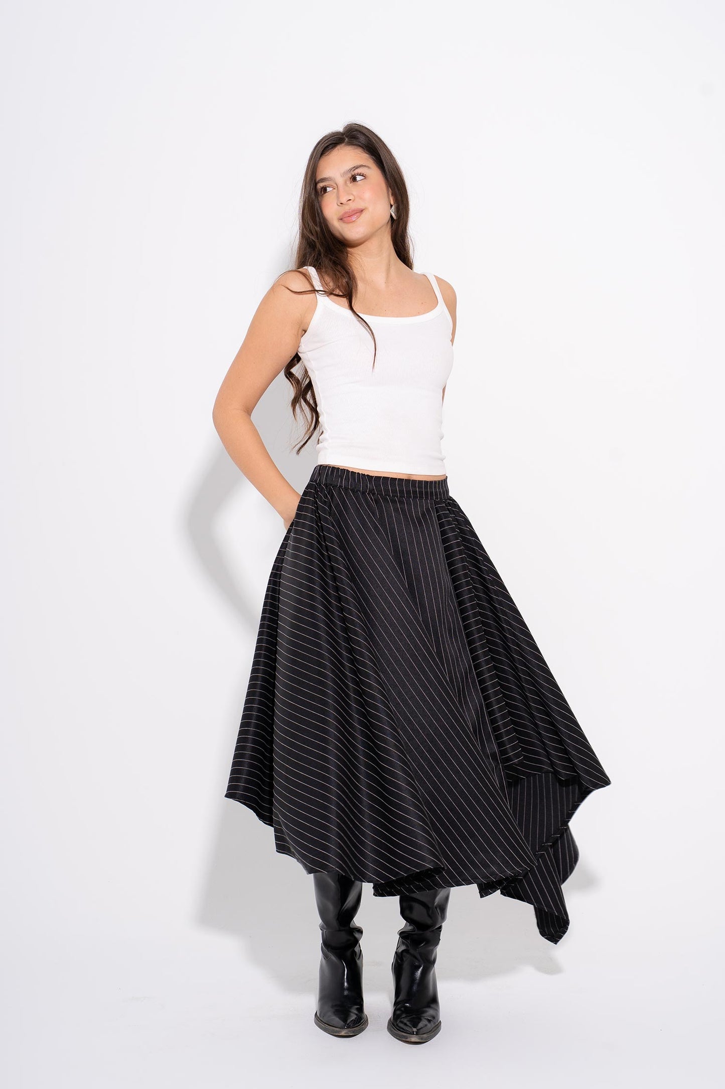 Asymmetrical Pinstripe Skirt - Black