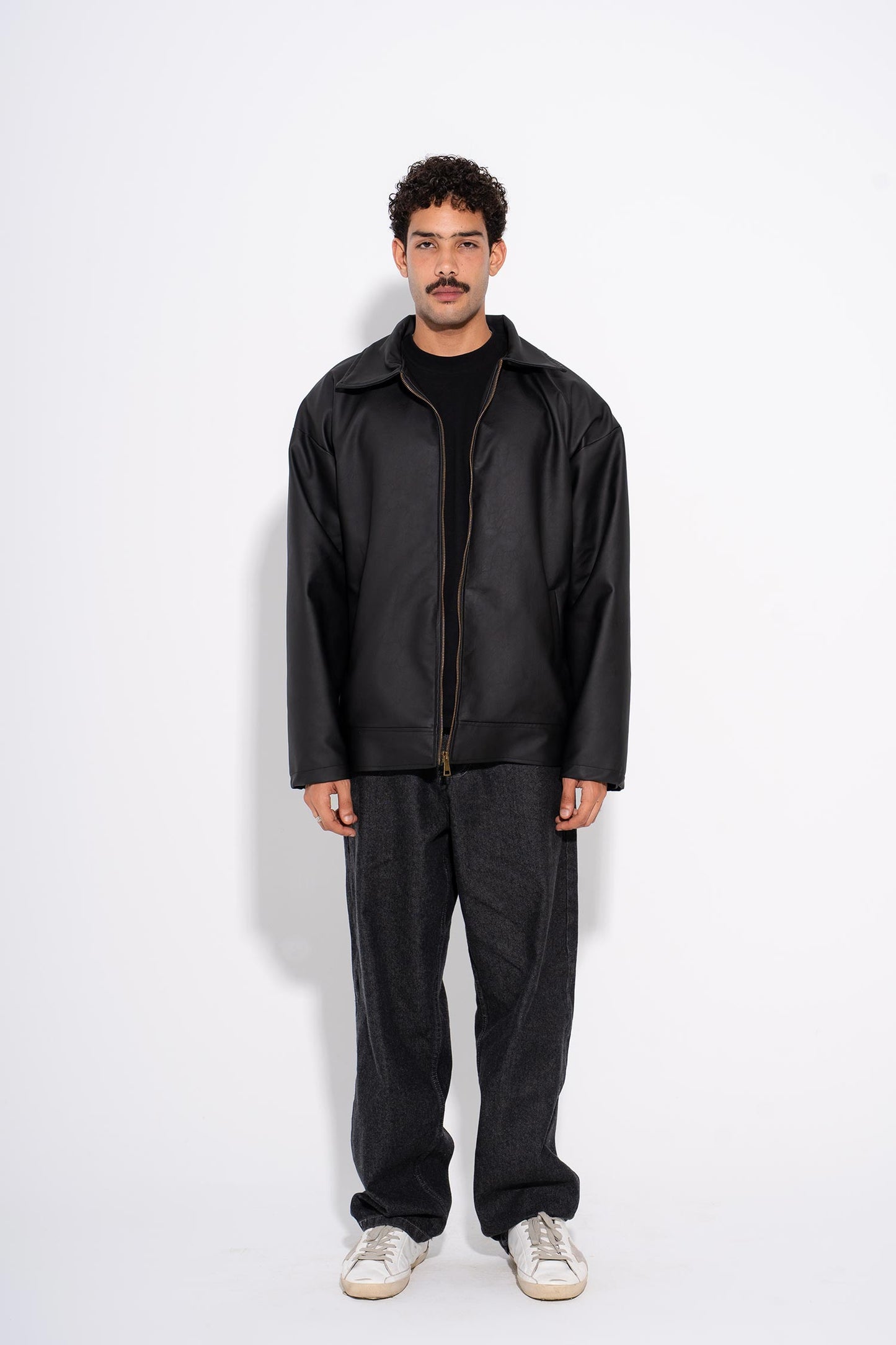 Men Street Leather Jacket - Black