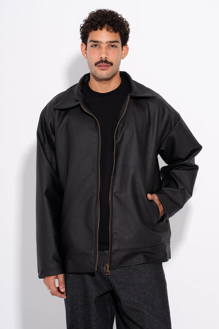 Men Street Leather Jacket - Black