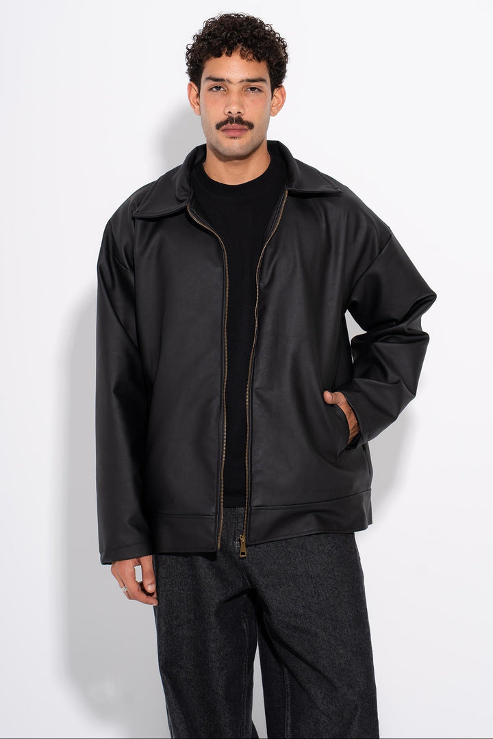 Men Street Leather Jacket - Black