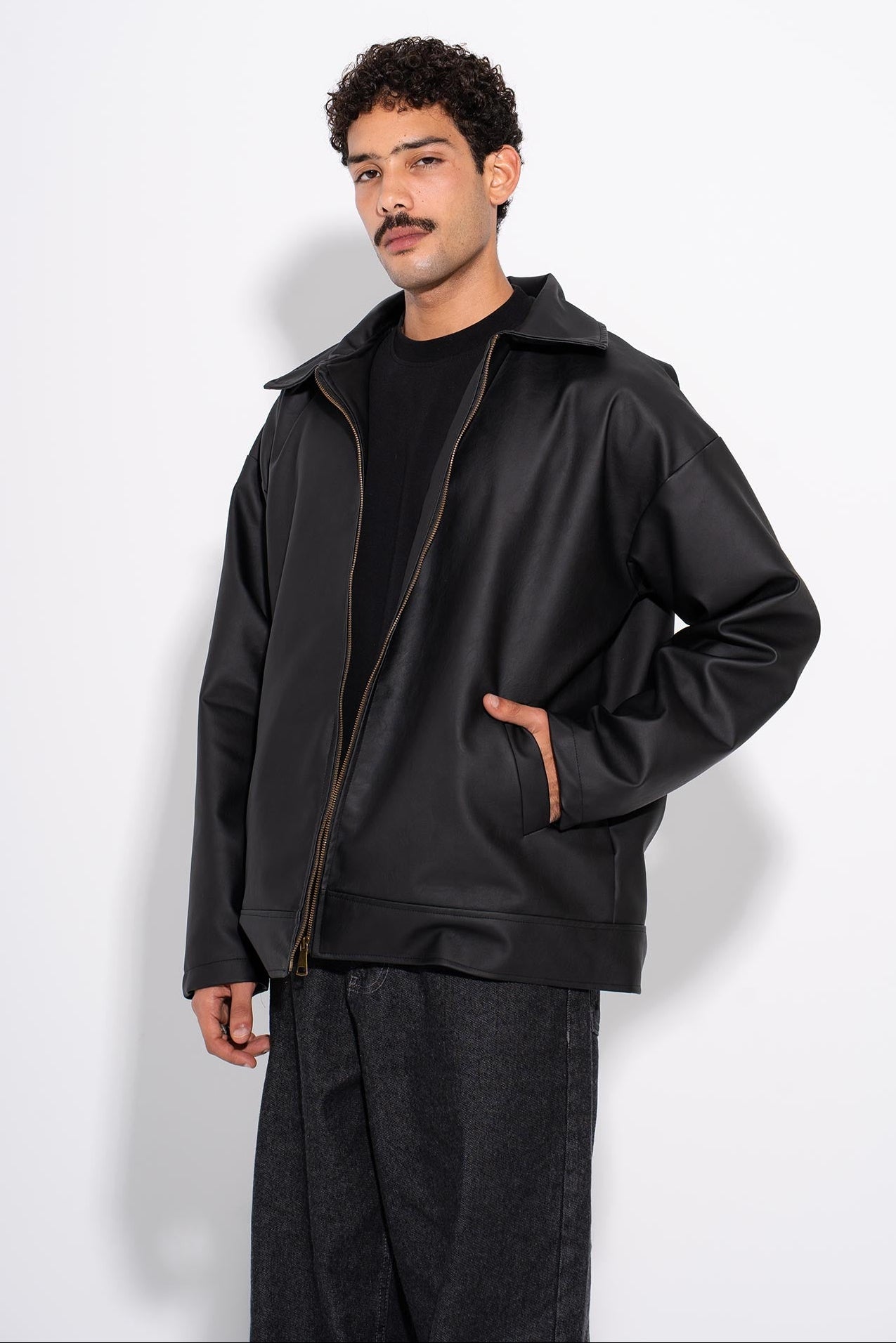 Men Street Leather Jacket - Black