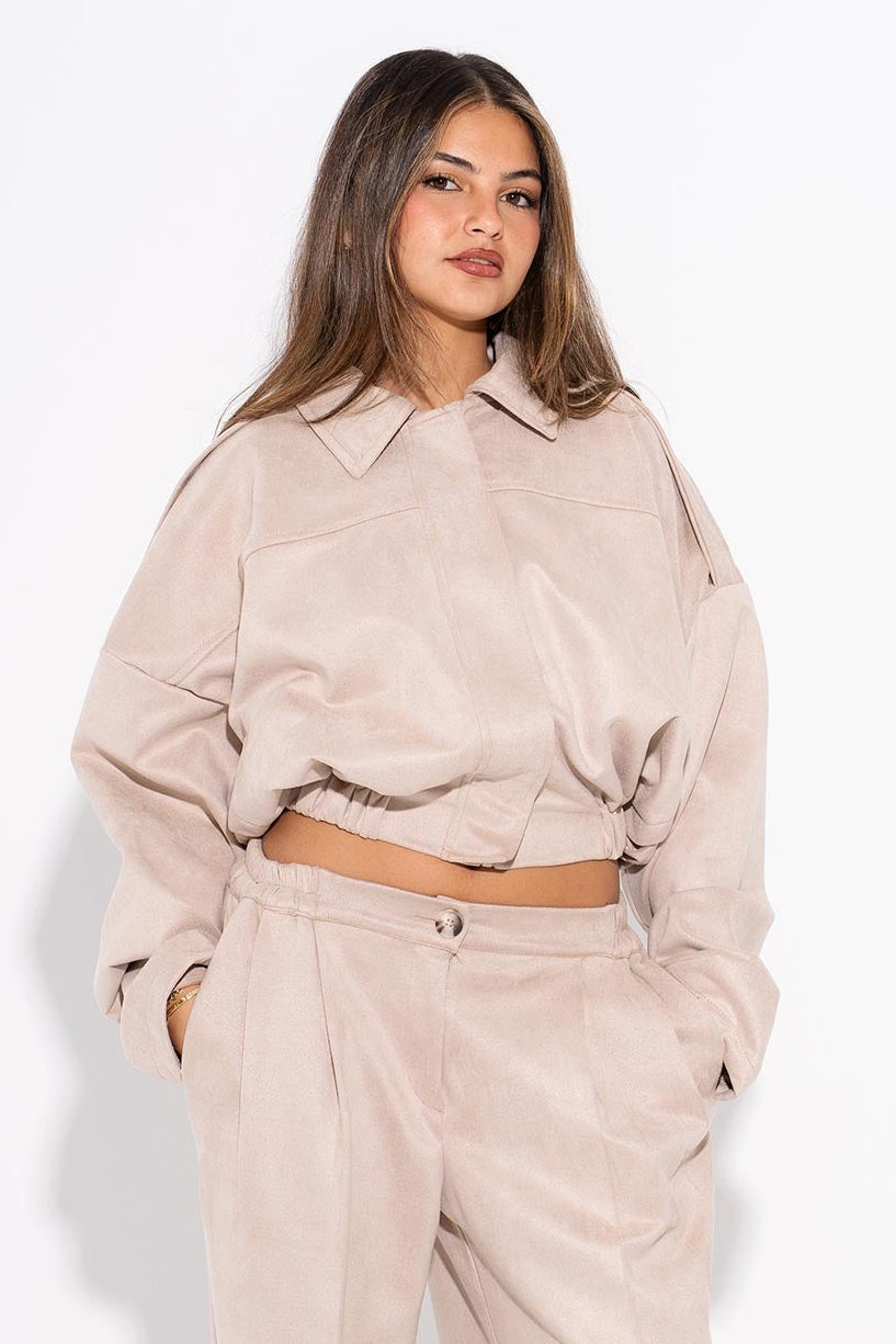 Cropped Suede Jacket - Beige