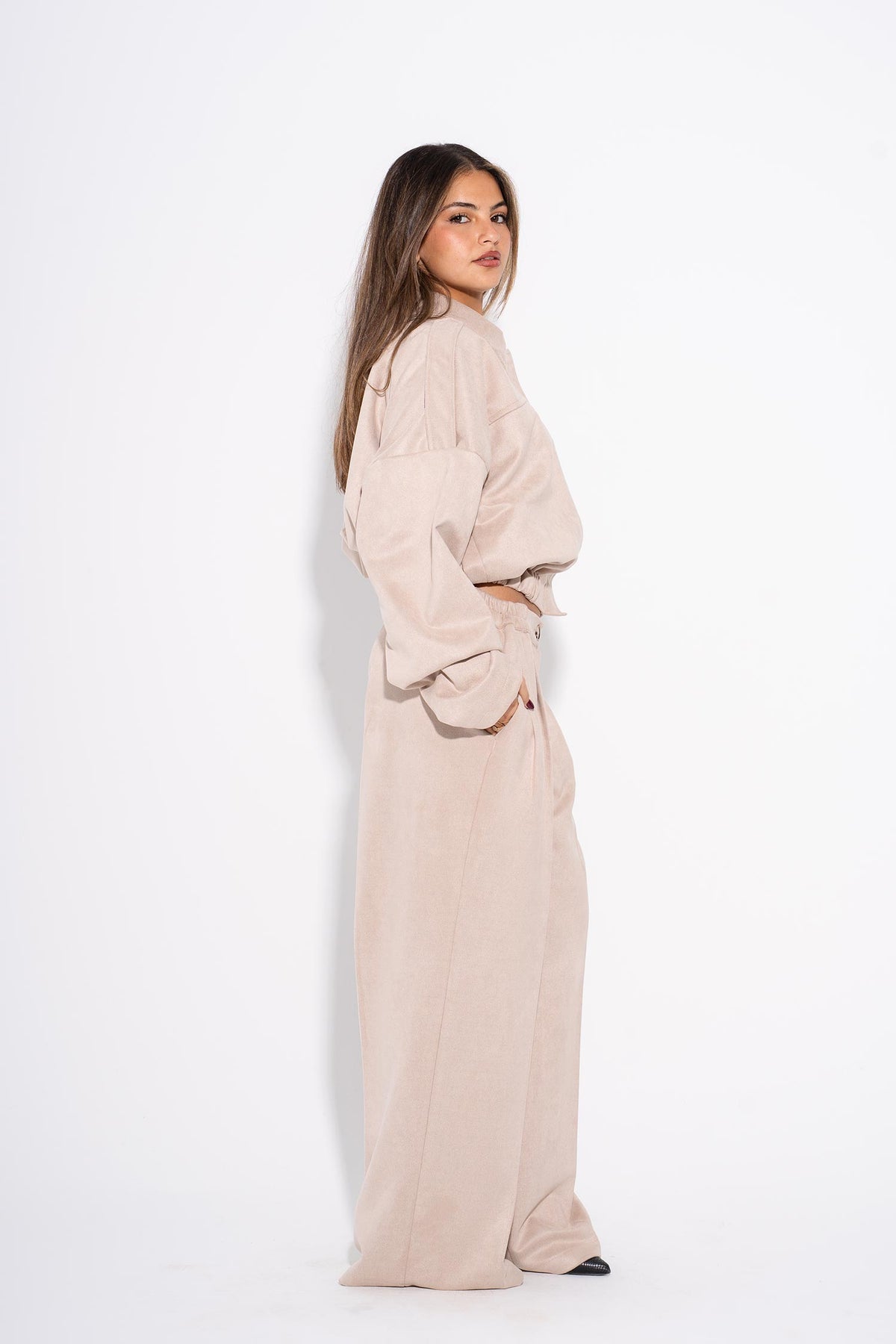Cropped Suede Jacket - Beige