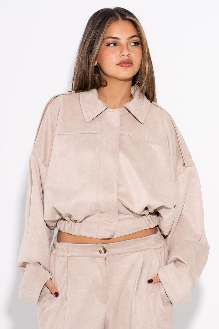 Cropped Suede Jacket - Beige
