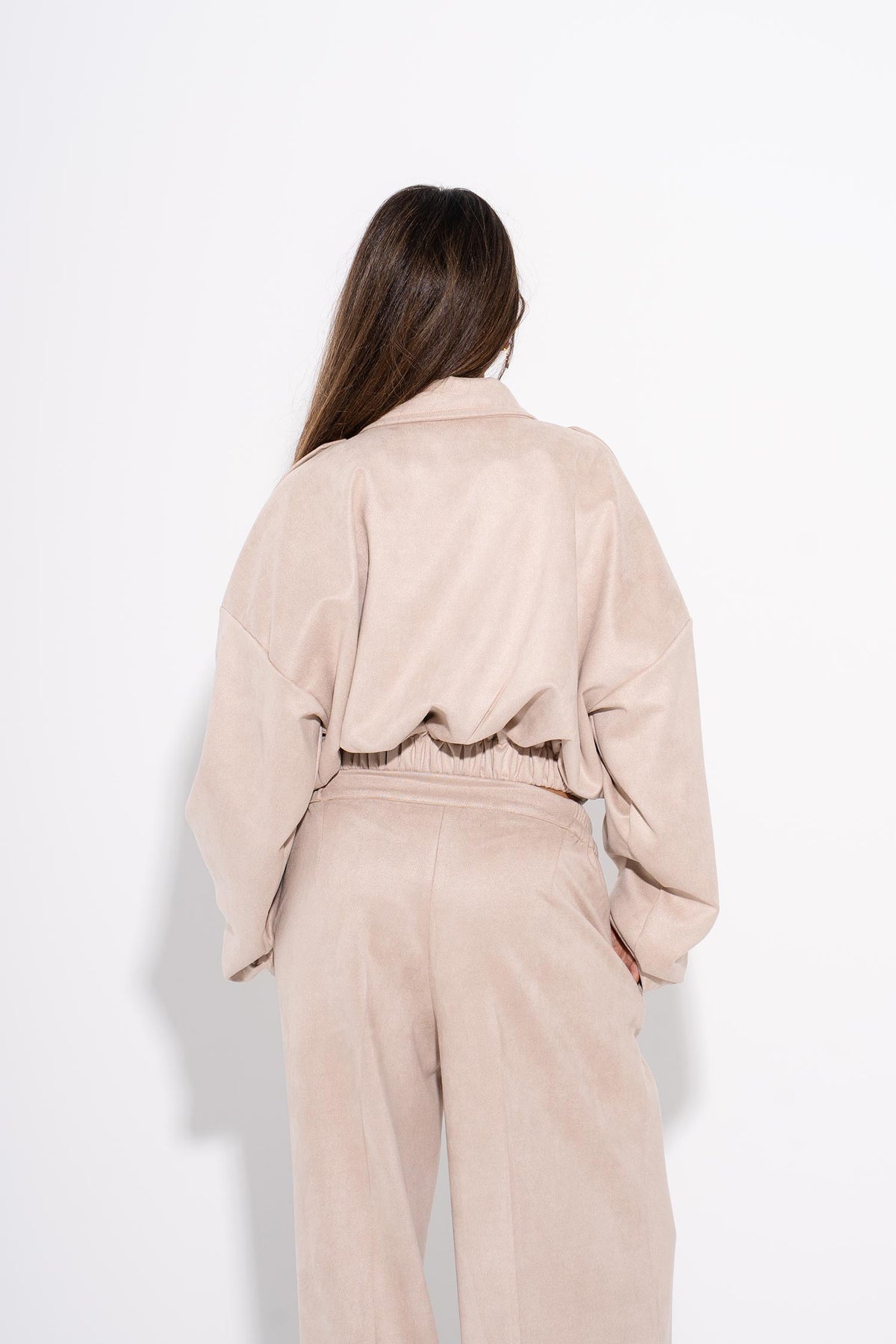 Cropped Suede Jacket - Beige