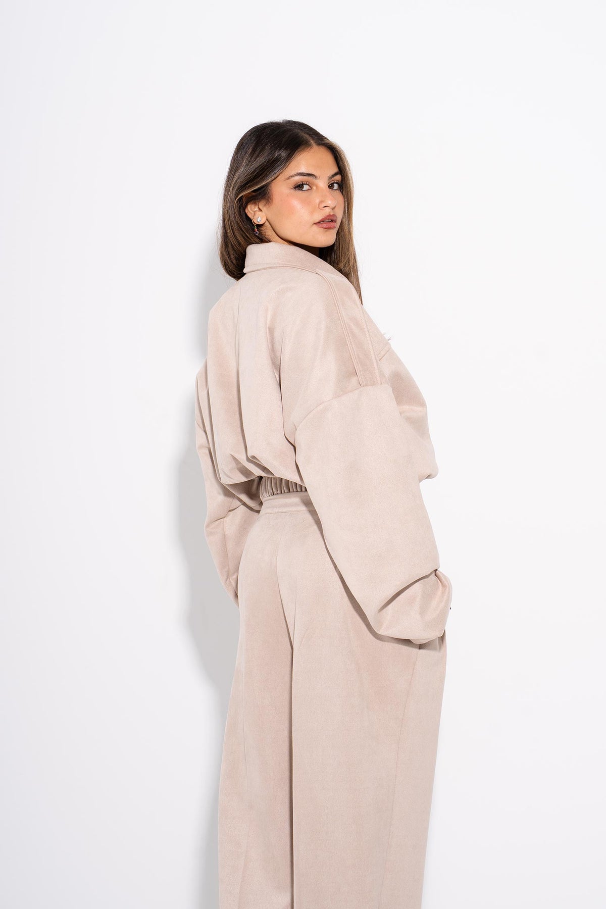 Cropped Suede Jacket - Beige