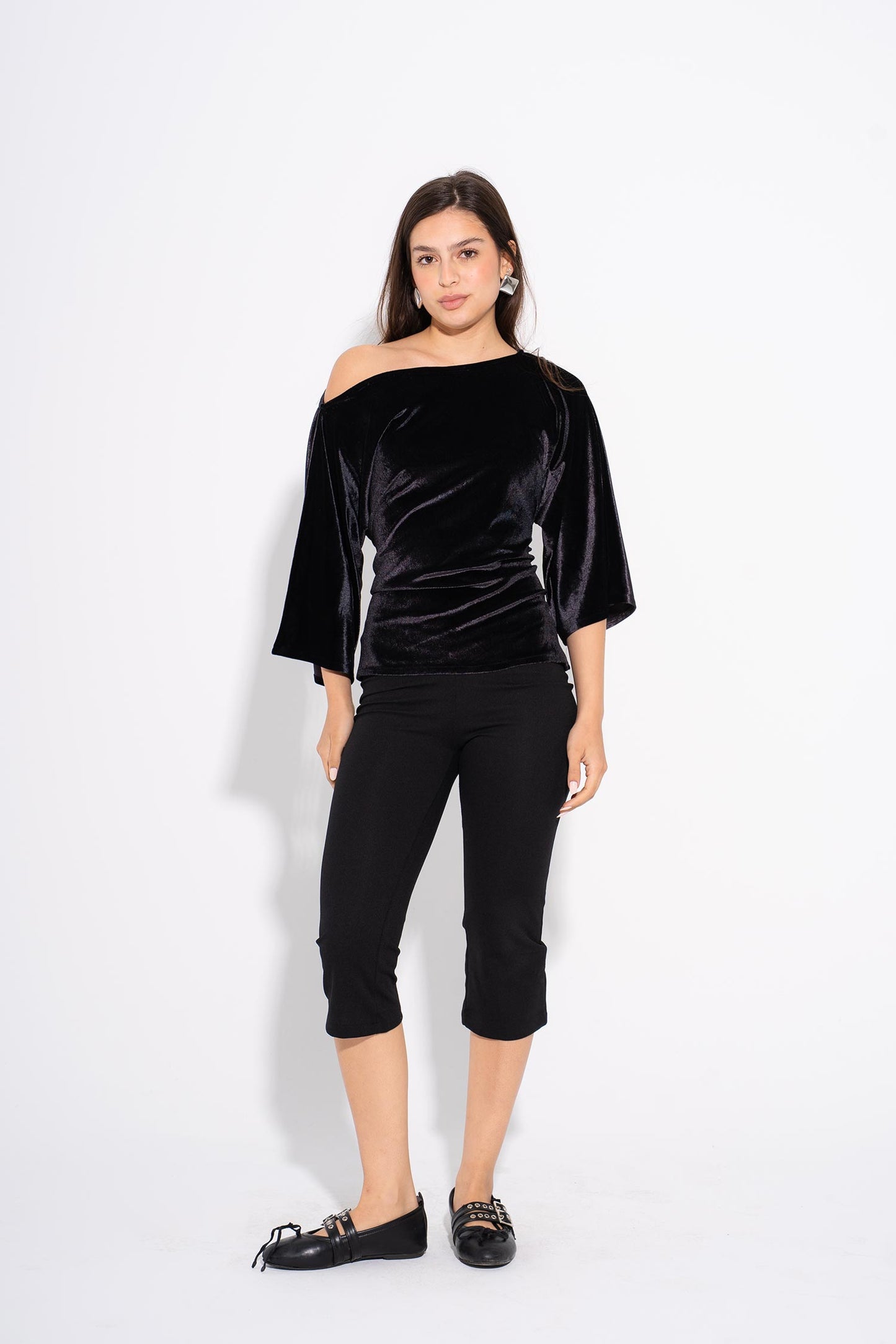 One Shoulder Velvet Top - Black