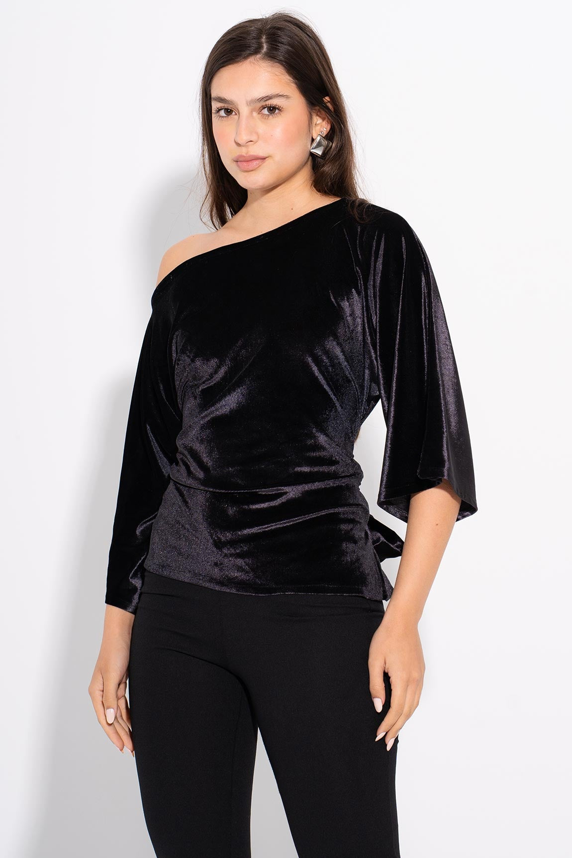 One Shoulder Velvet Top - Black