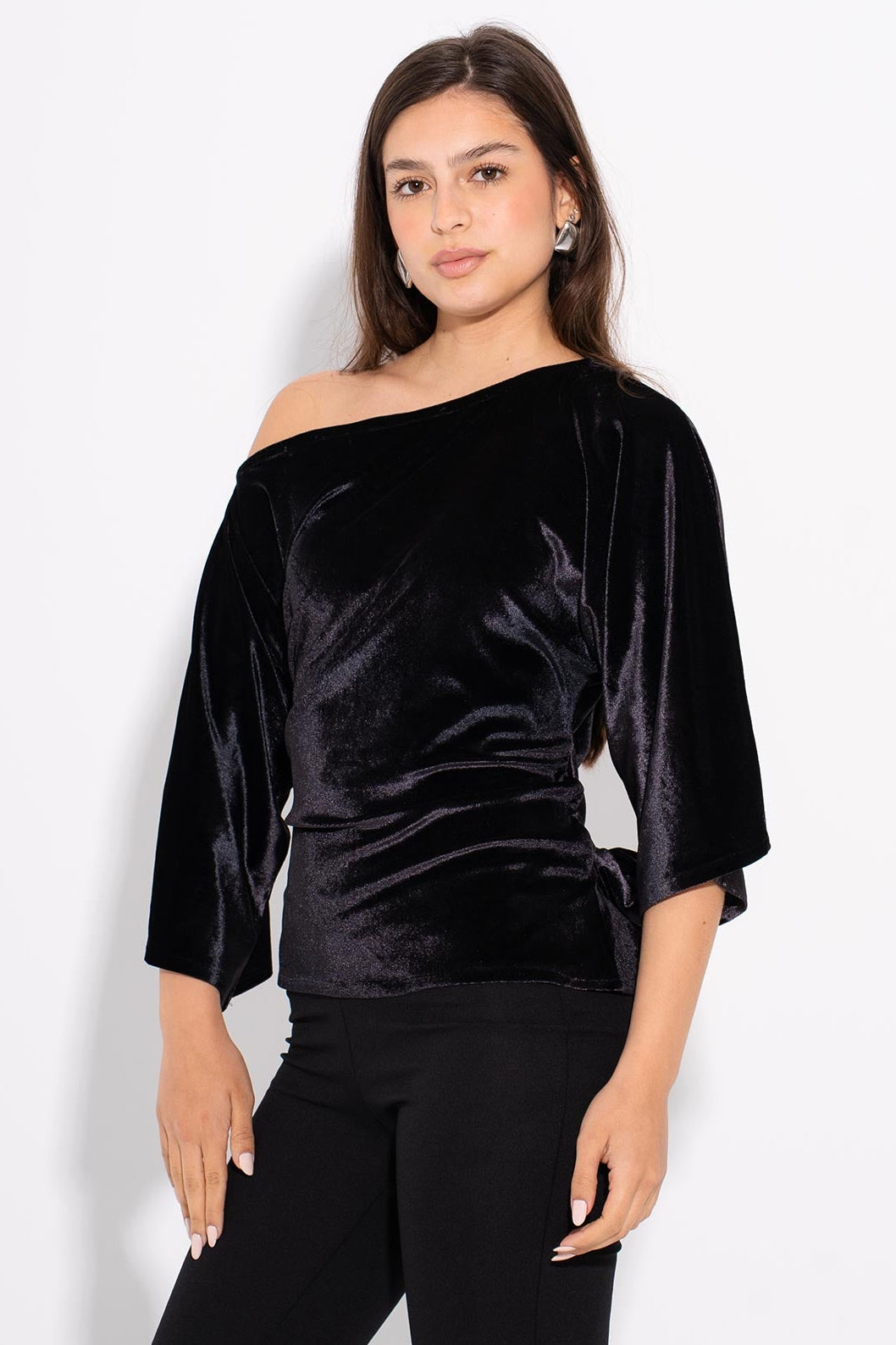 One Shoulder Velvet Top - Black