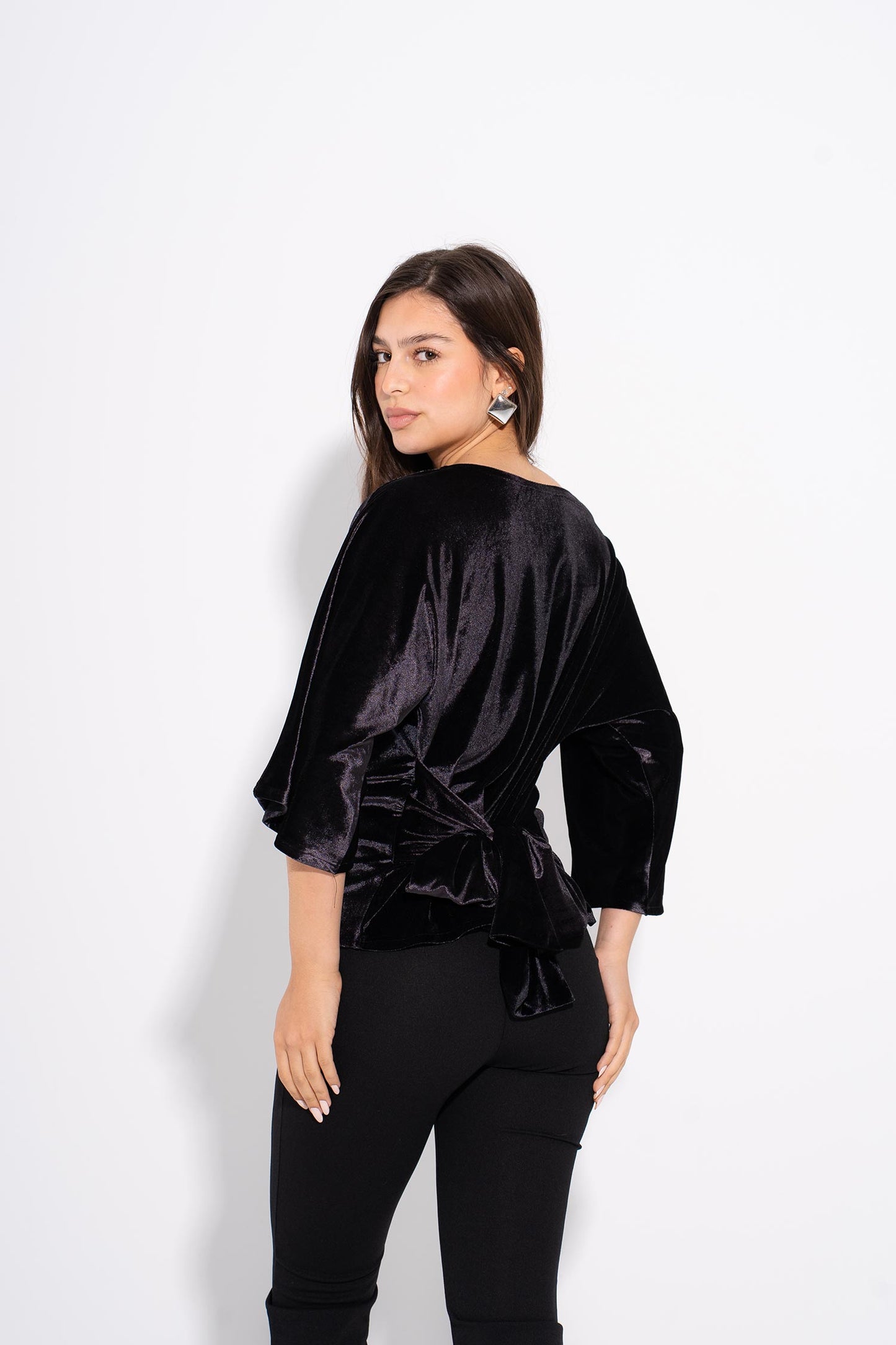 One Shoulder Velvet Top - Black
