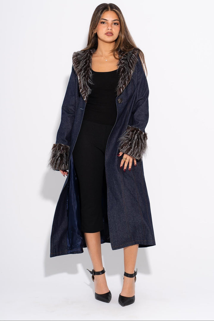 Denim Fur Coat - Black