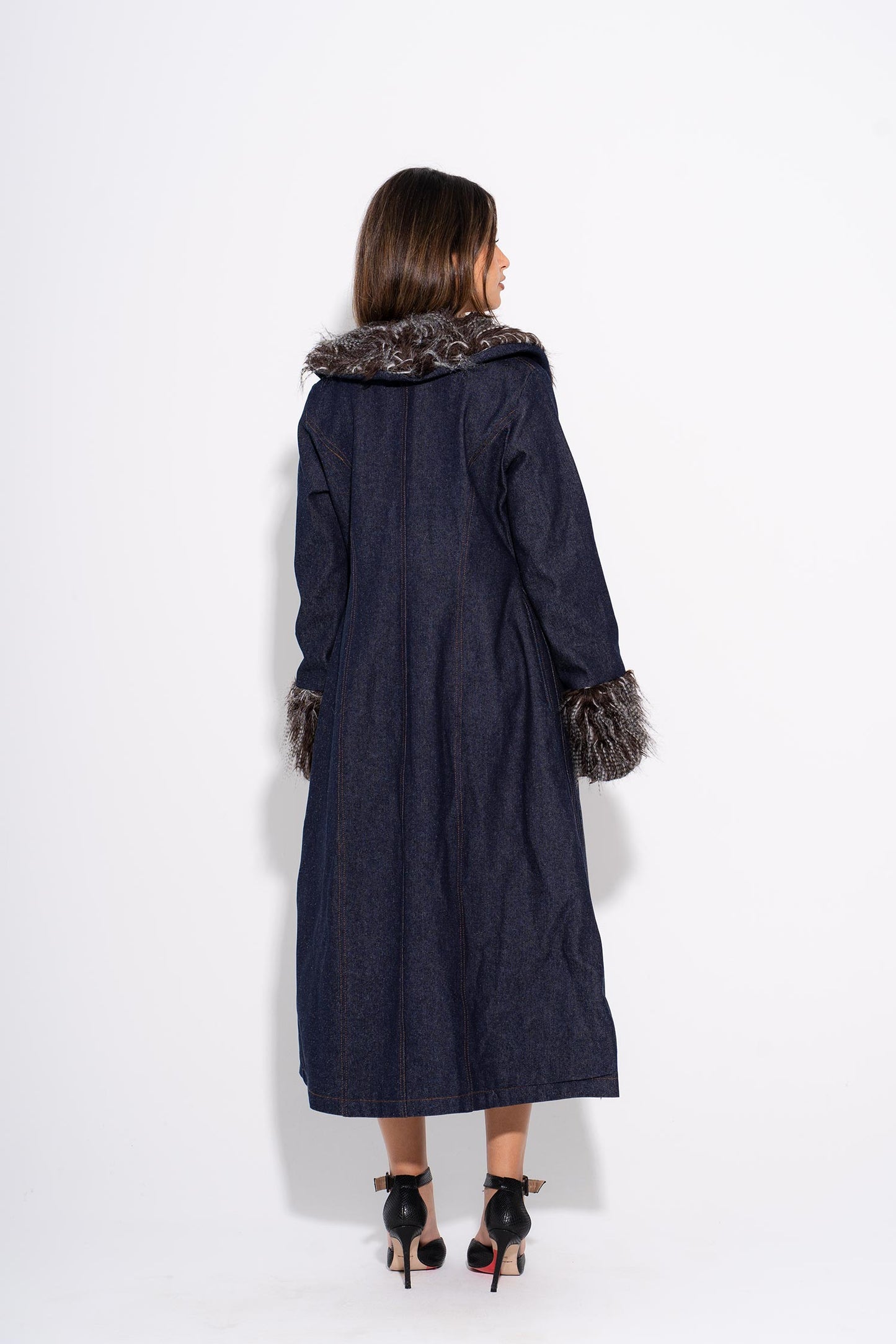 Denim Fur Coat - Black