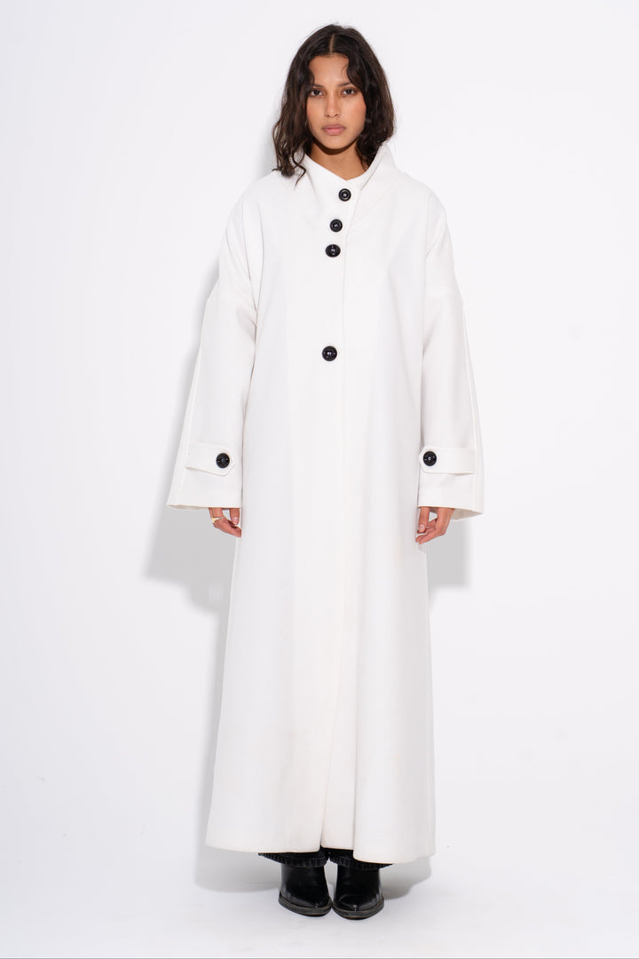 Buttoned Wool Coat - White