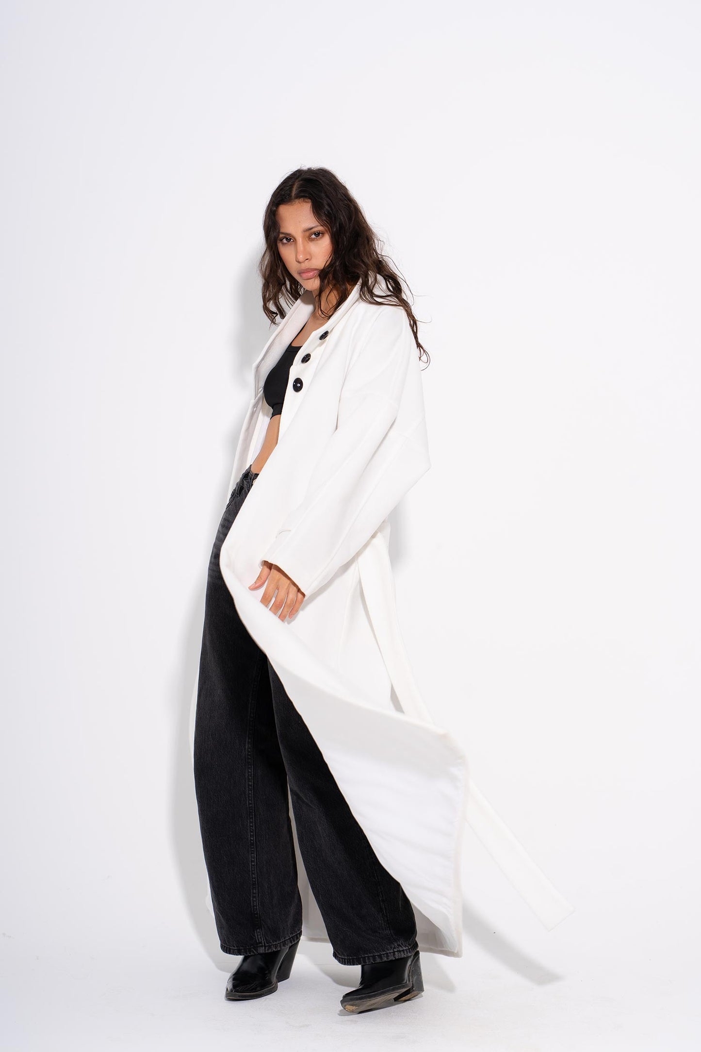 Buttoned Wool Coat - White