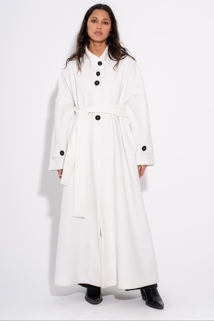 Buttoned Wool Coat - White