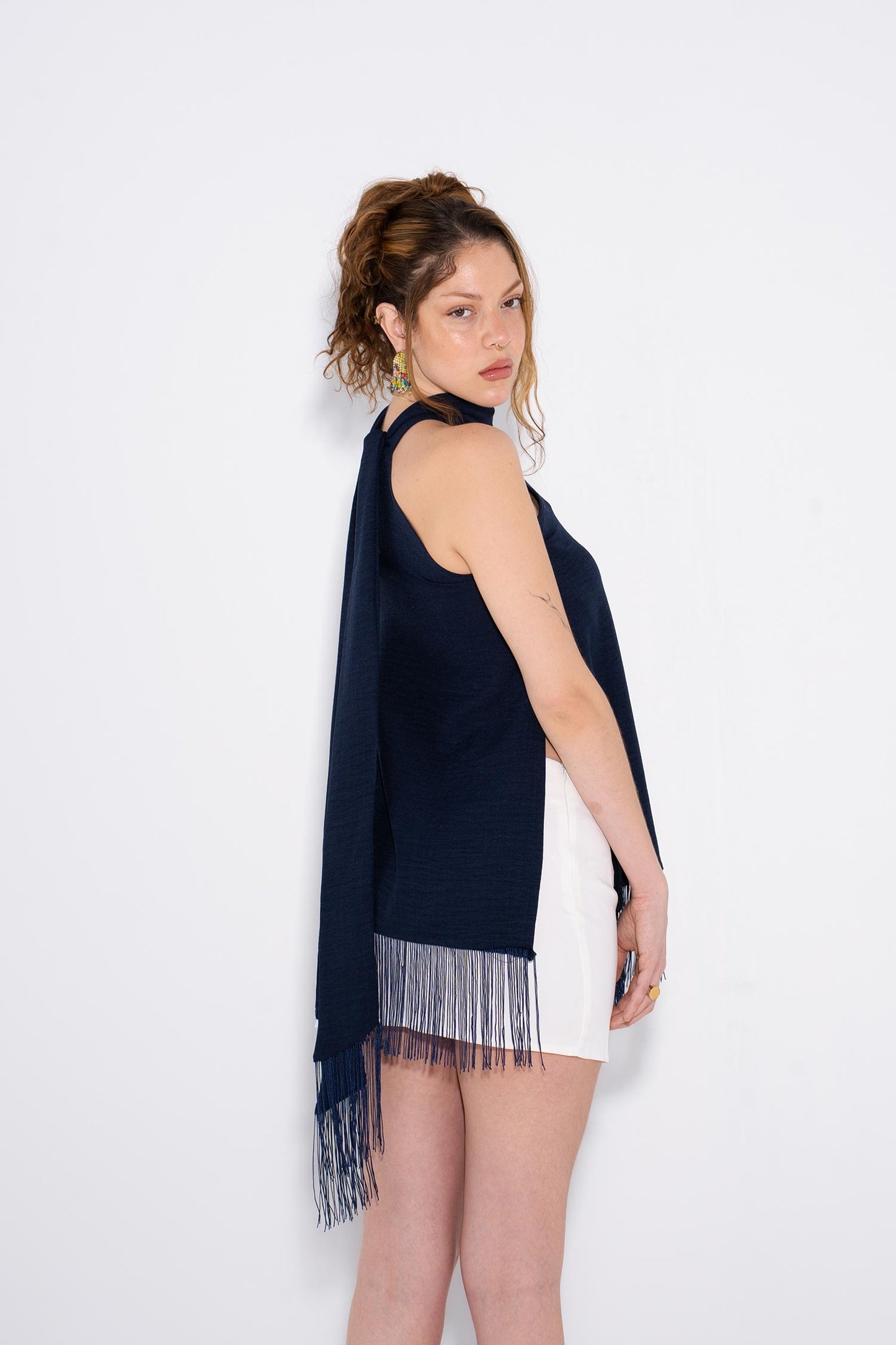 Halter Fringe Top - Navy