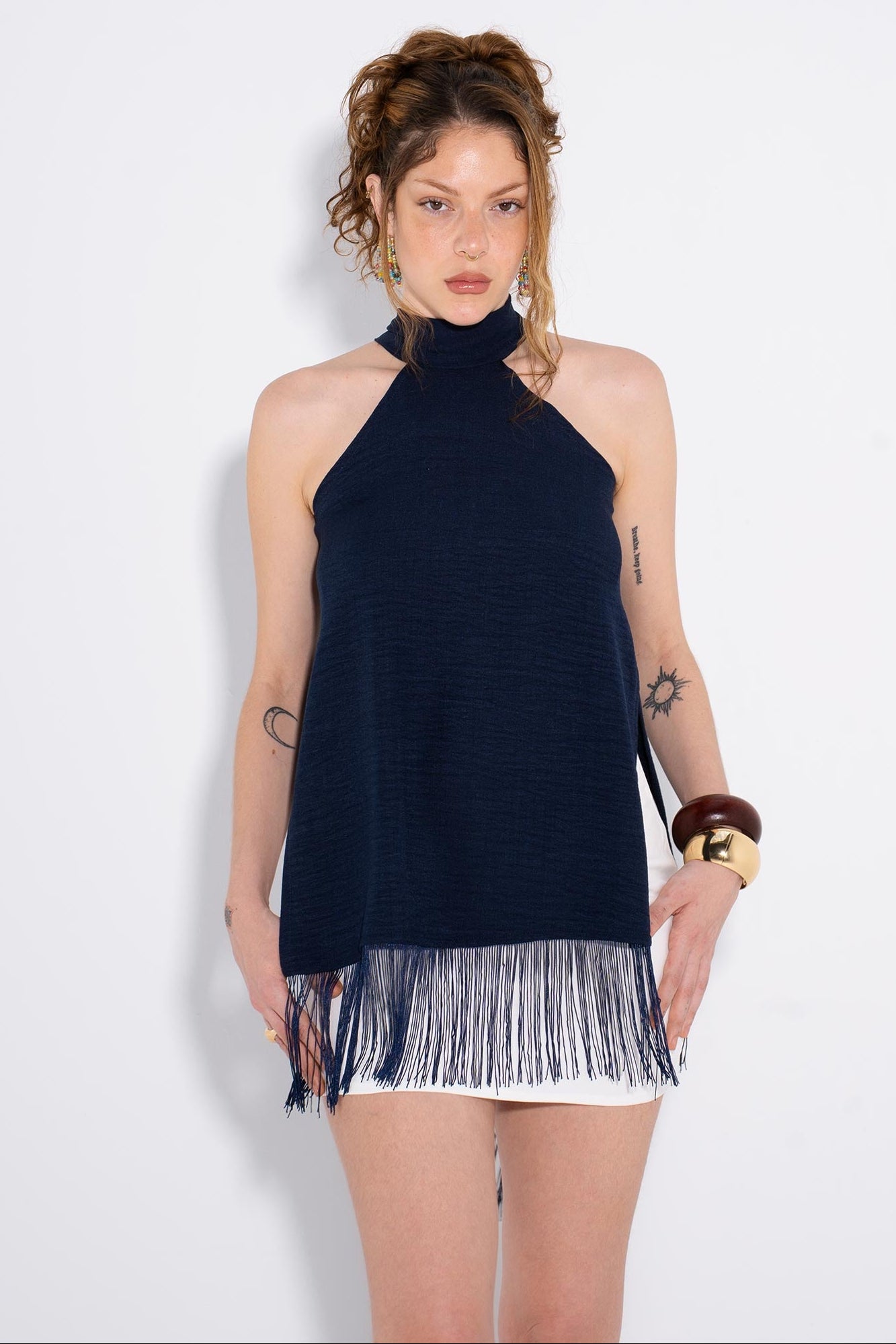 Halter Fringe Top - Navy