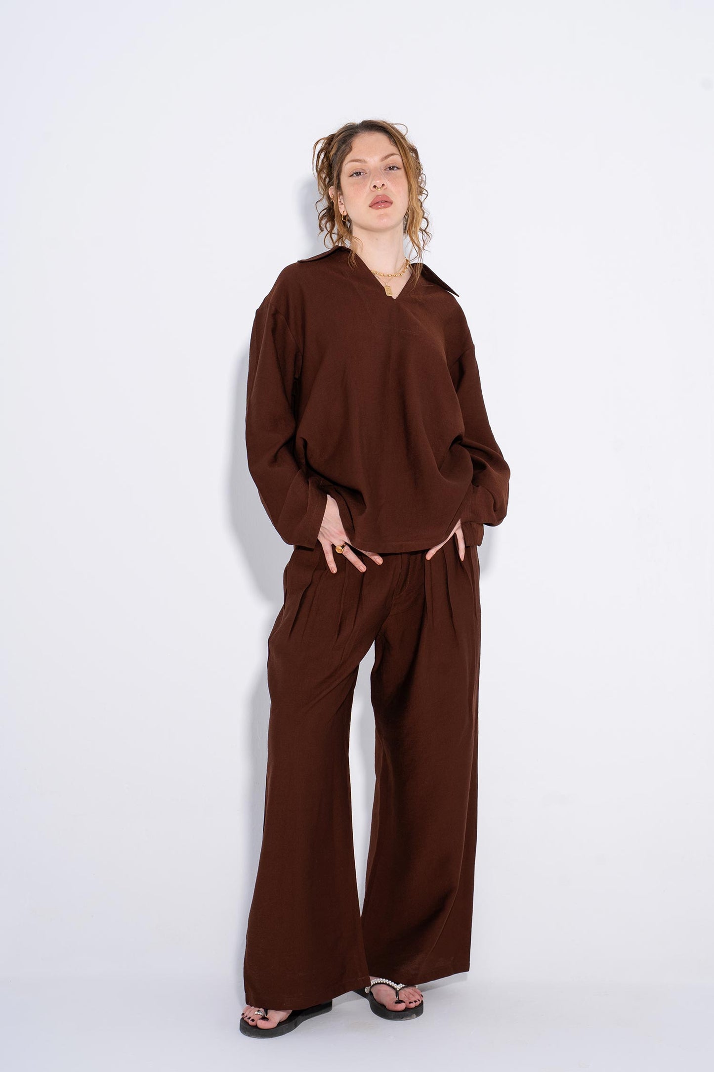 Unisex Chocolate Plissé Set - Brown