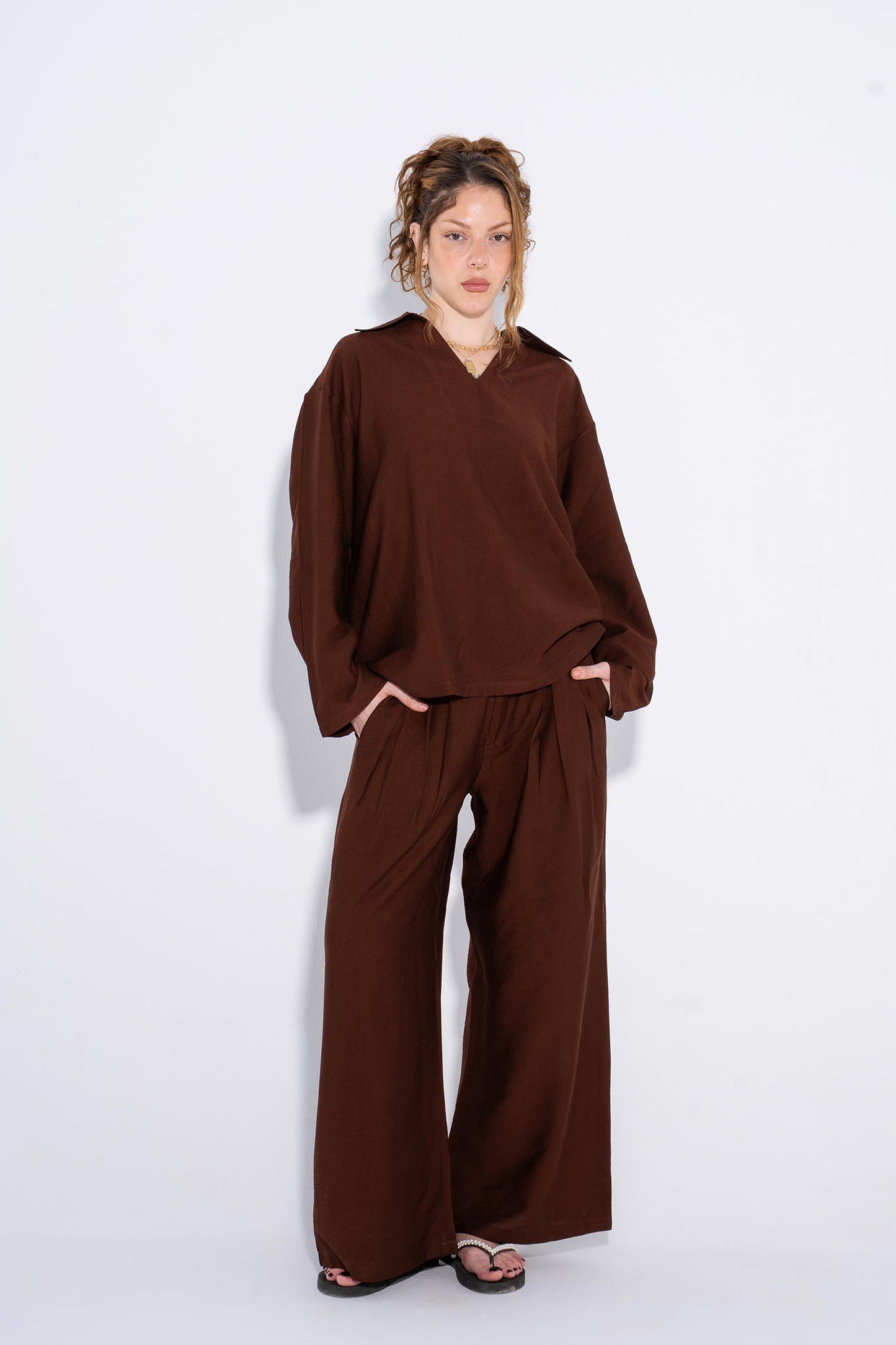 Unisex Chocolate Plissé Set - Brown