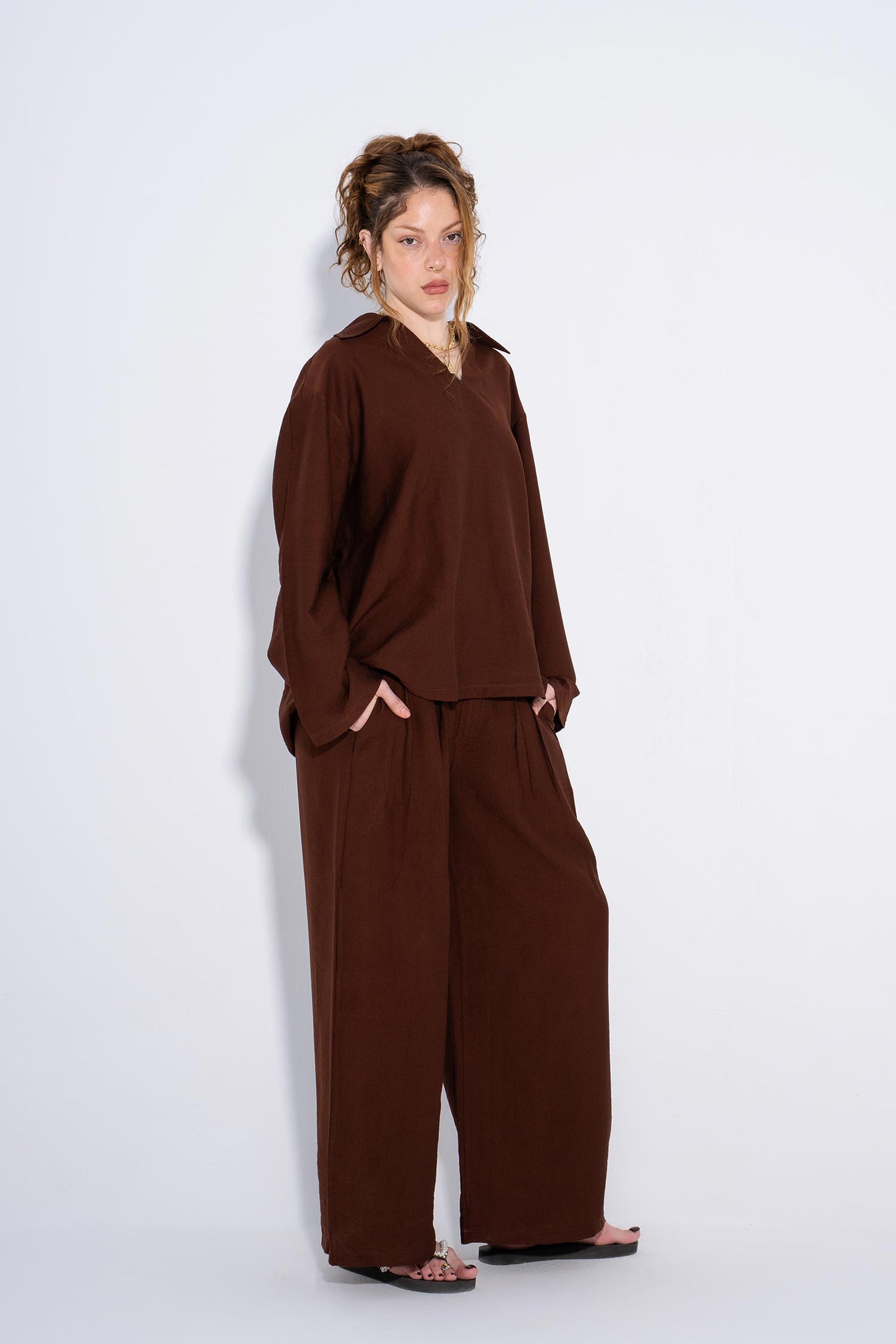 Unisex Chocolate Plissé Set - Brown