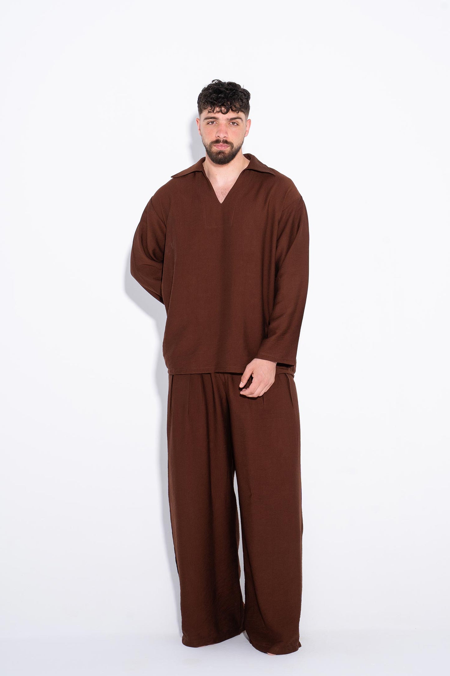 Unisex Chocolate Plissé Set - Brown