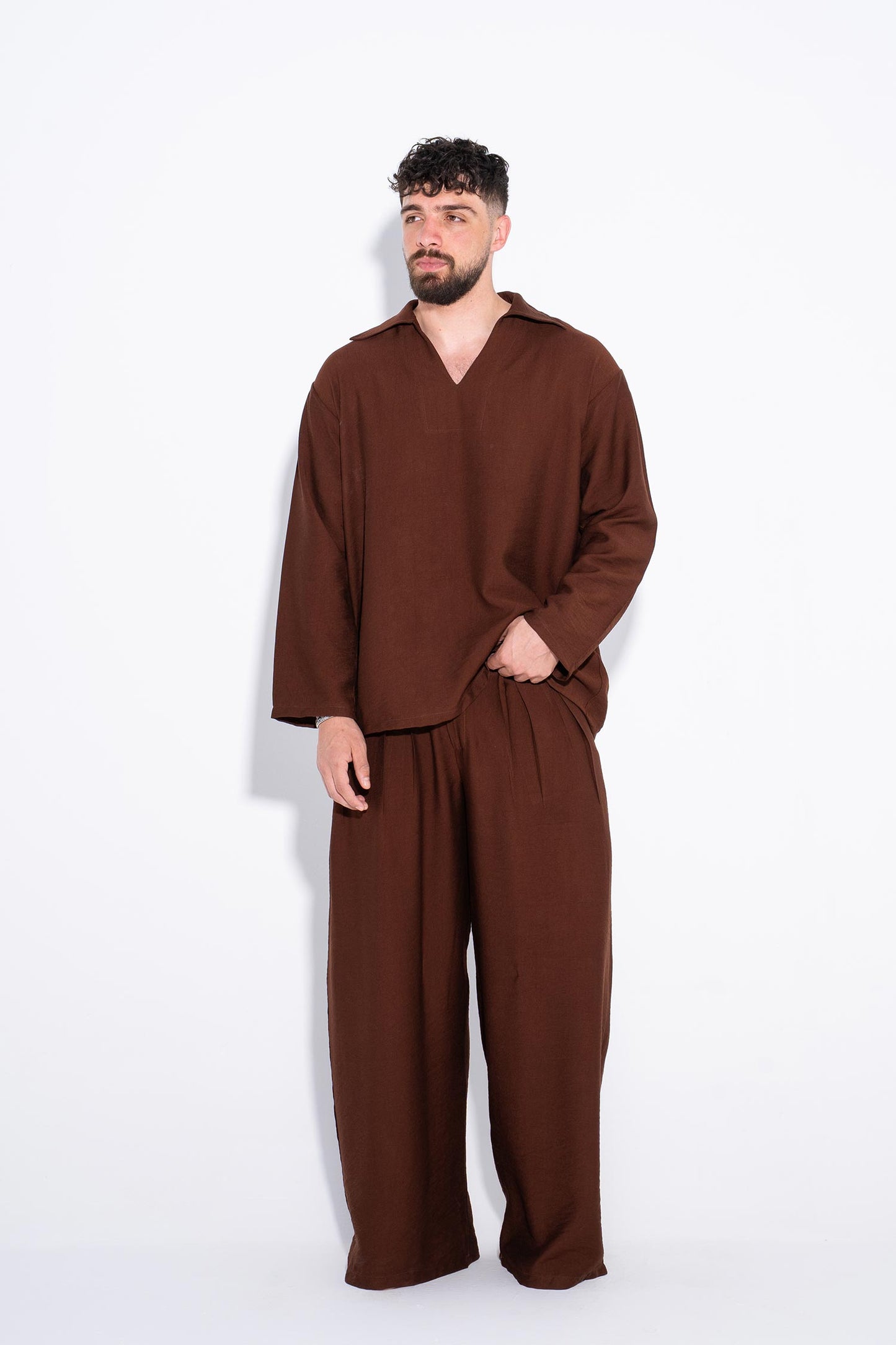 Unisex Chocolate Plissé Set - Brown