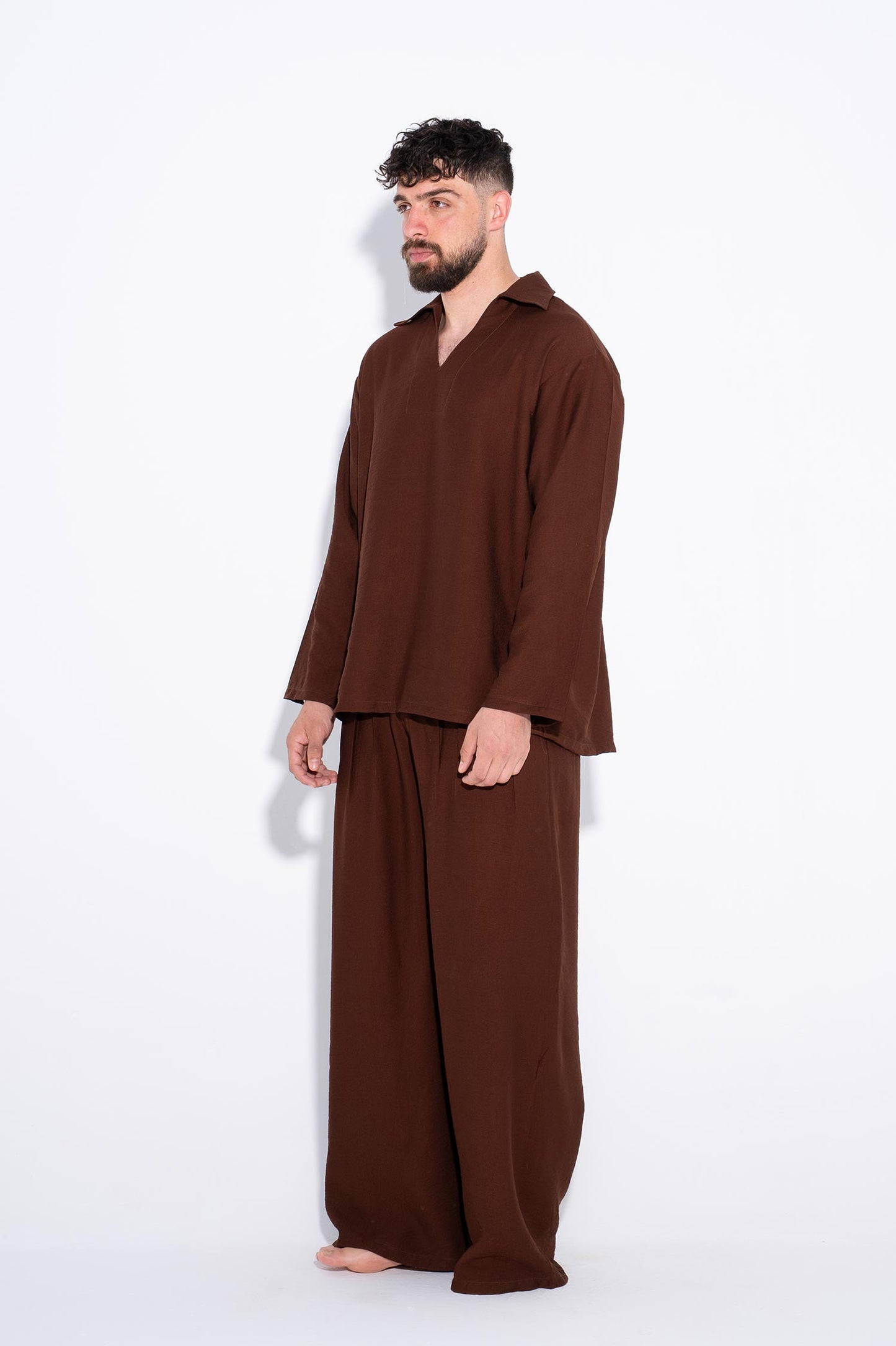 Unisex Chocolate Plissé Set - Brown