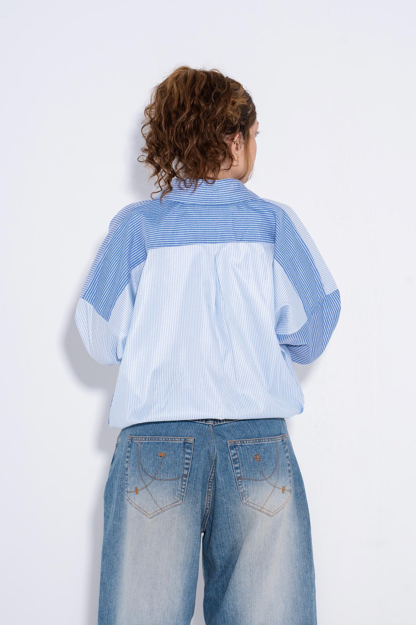 Patchwork Oversized Shirt - Blue