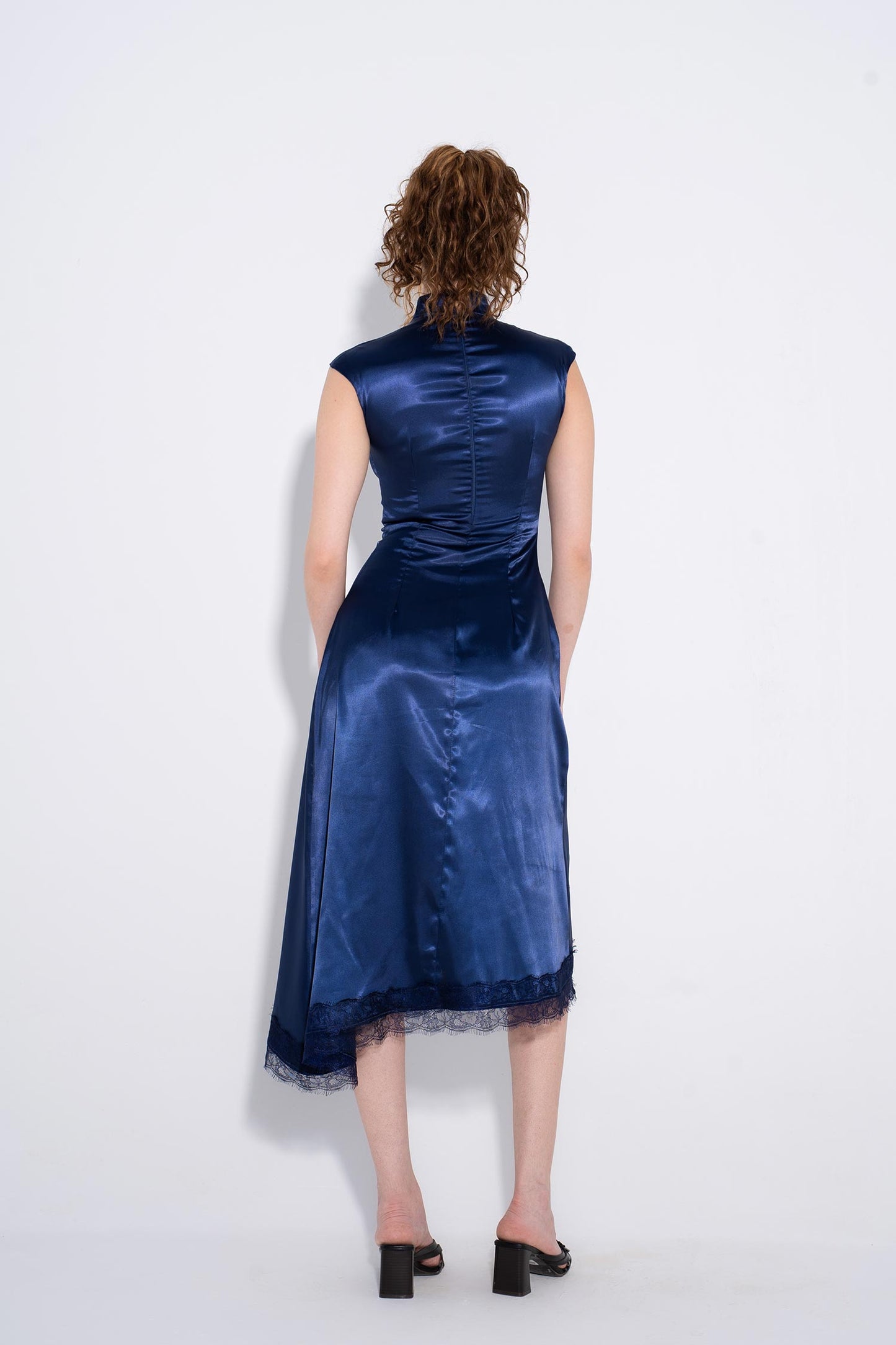 Chinese Satin Dress - Navy