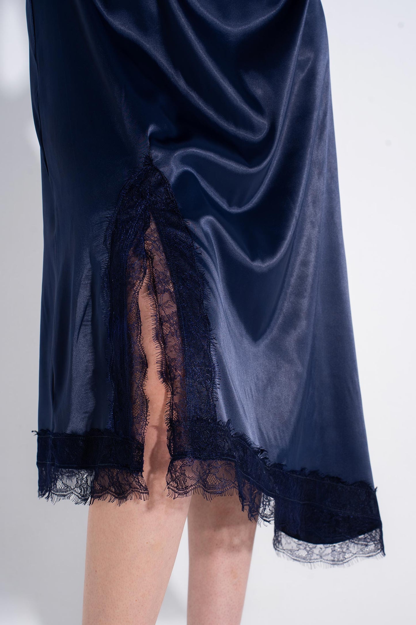 Chinese Satin Dress - Navy