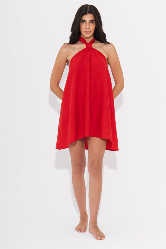 Aira Mini Linen Dress - Red