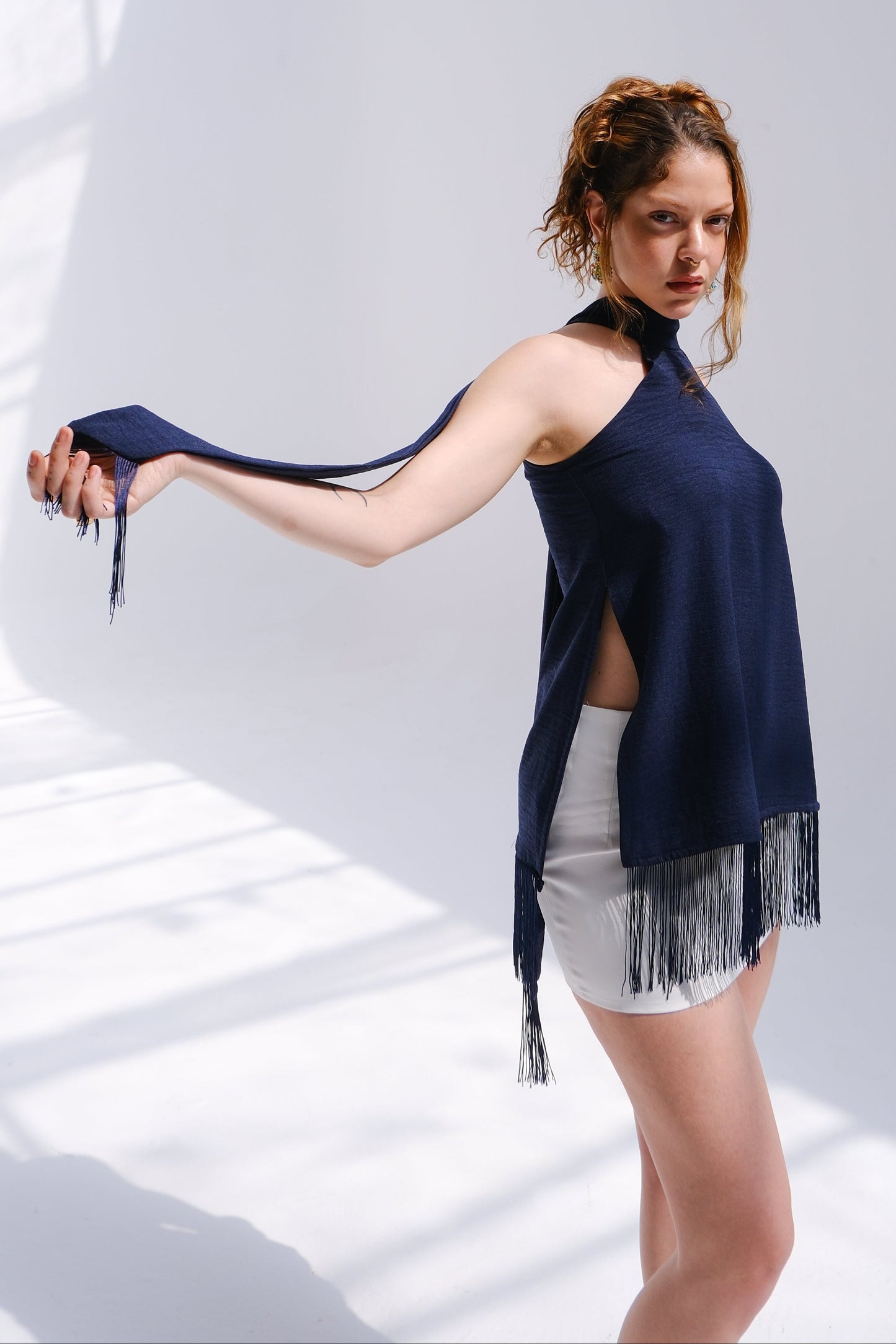 Halter Fringe Top - Navy