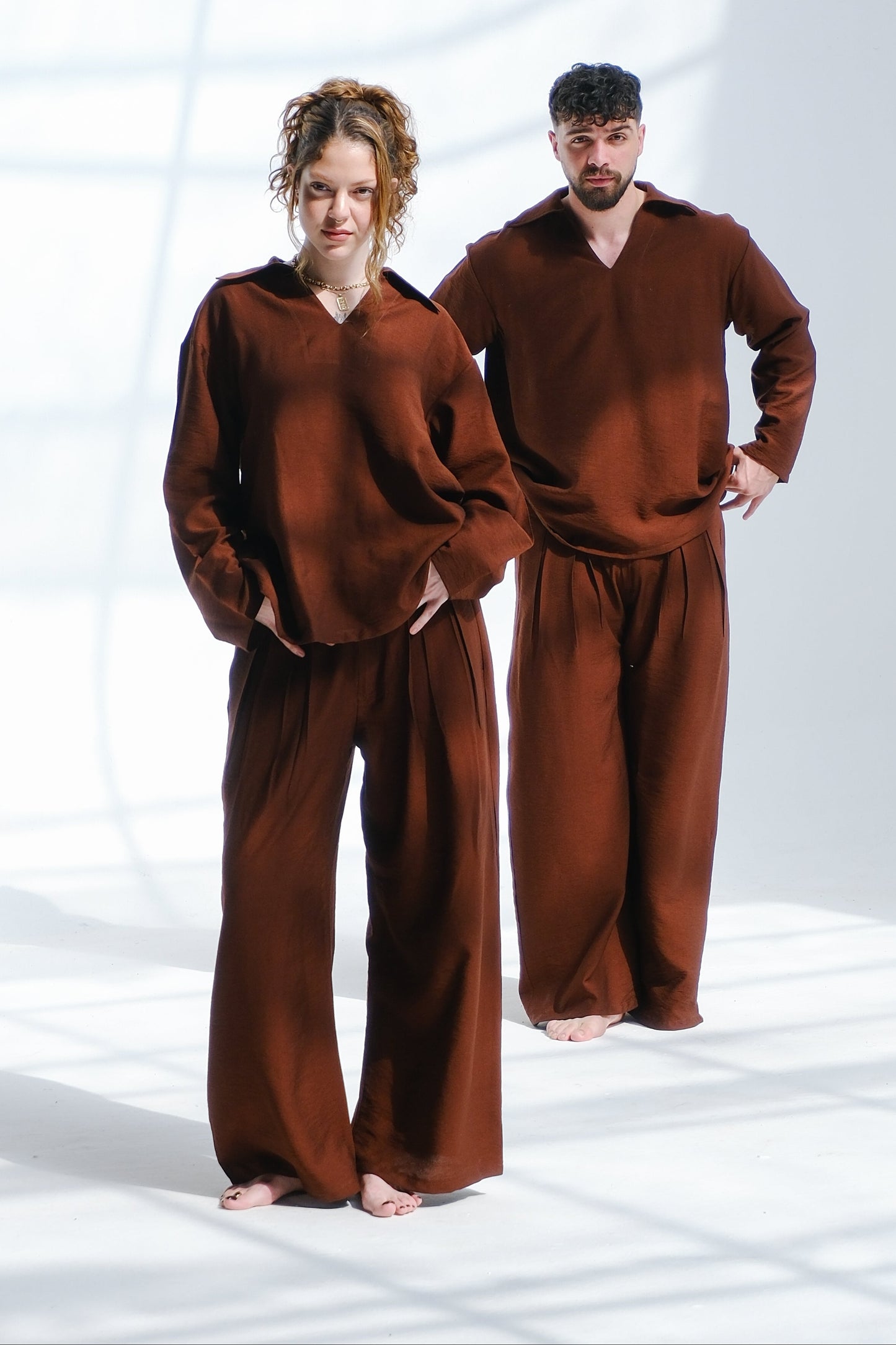 Unisex Chocolate Plissé Set - Brown