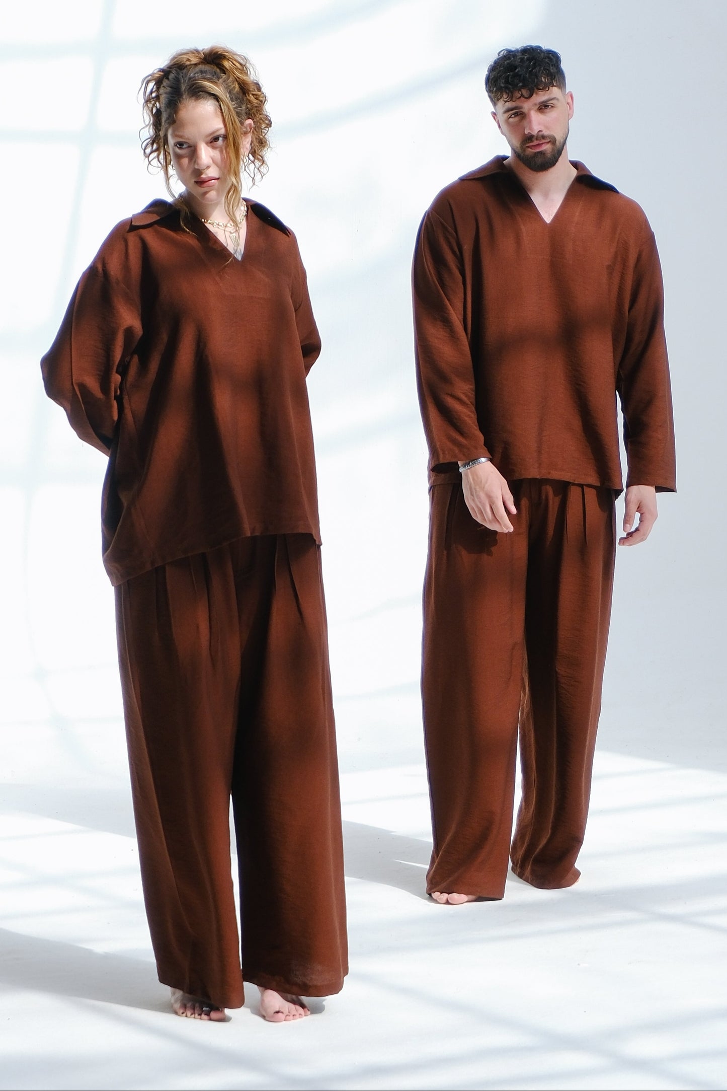 Unisex Chocolate Plissé Set - Brown