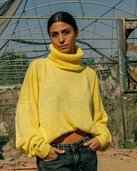 knitted High Neck Pullover - Yellow