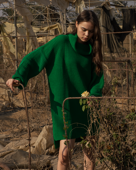Chunky Knitted Dress - Green