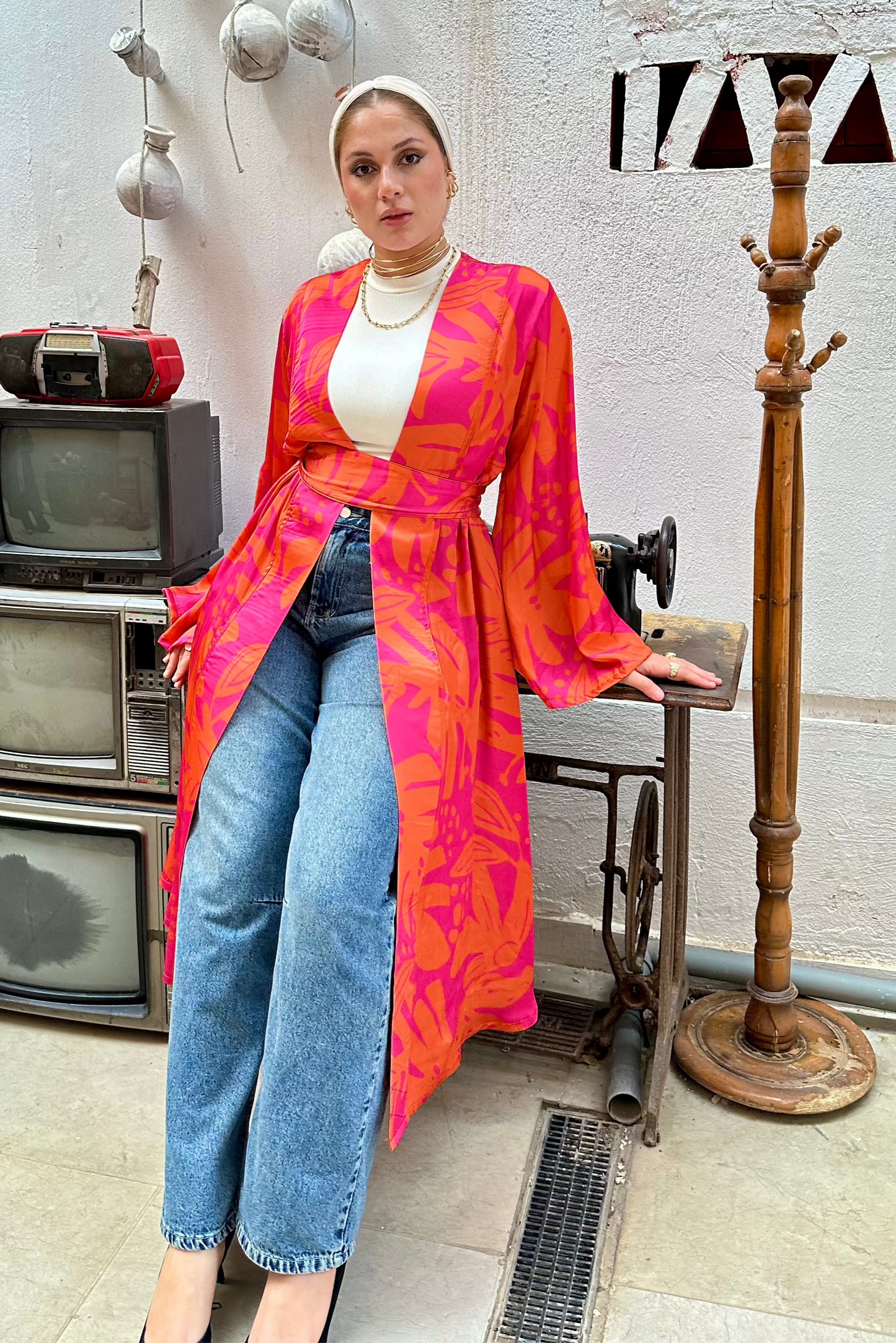 Silky Printed Kimono With Belt