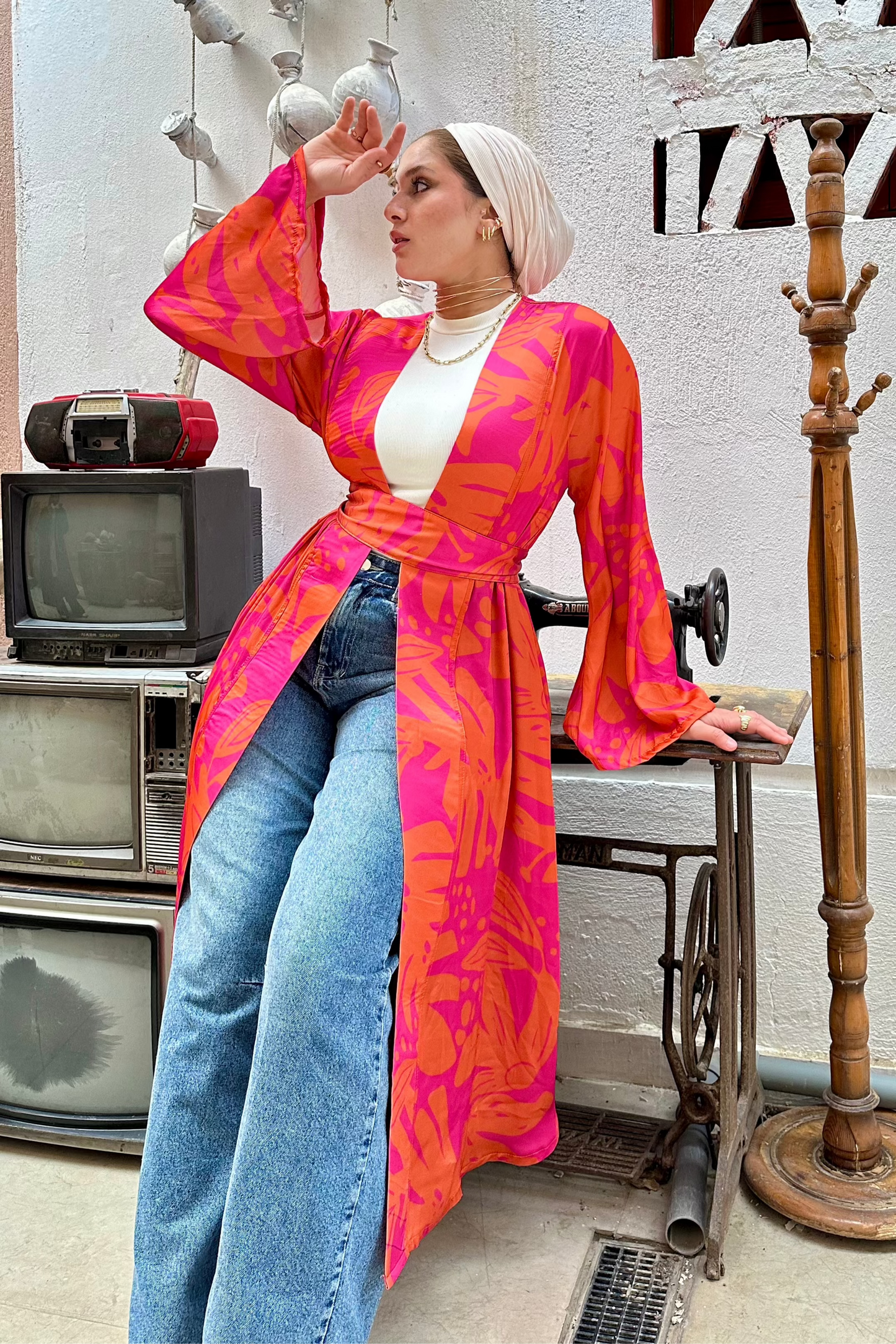 Silky Printed Kimono With Belt