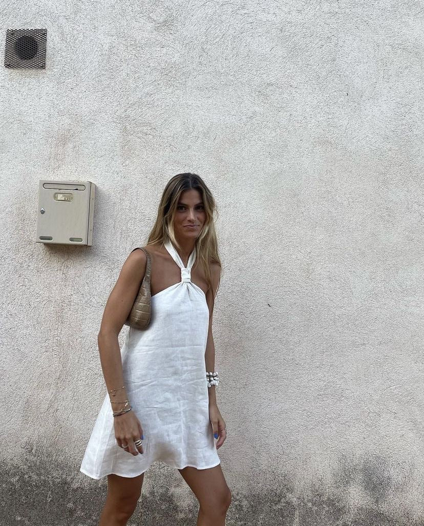 Aira Mini Linen Dress - White