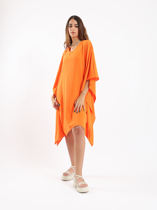 V Neck Everyday Dress - Orange