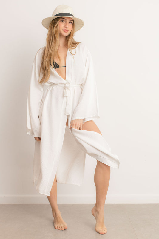 Kimono -Midi Length- Slit Front - White